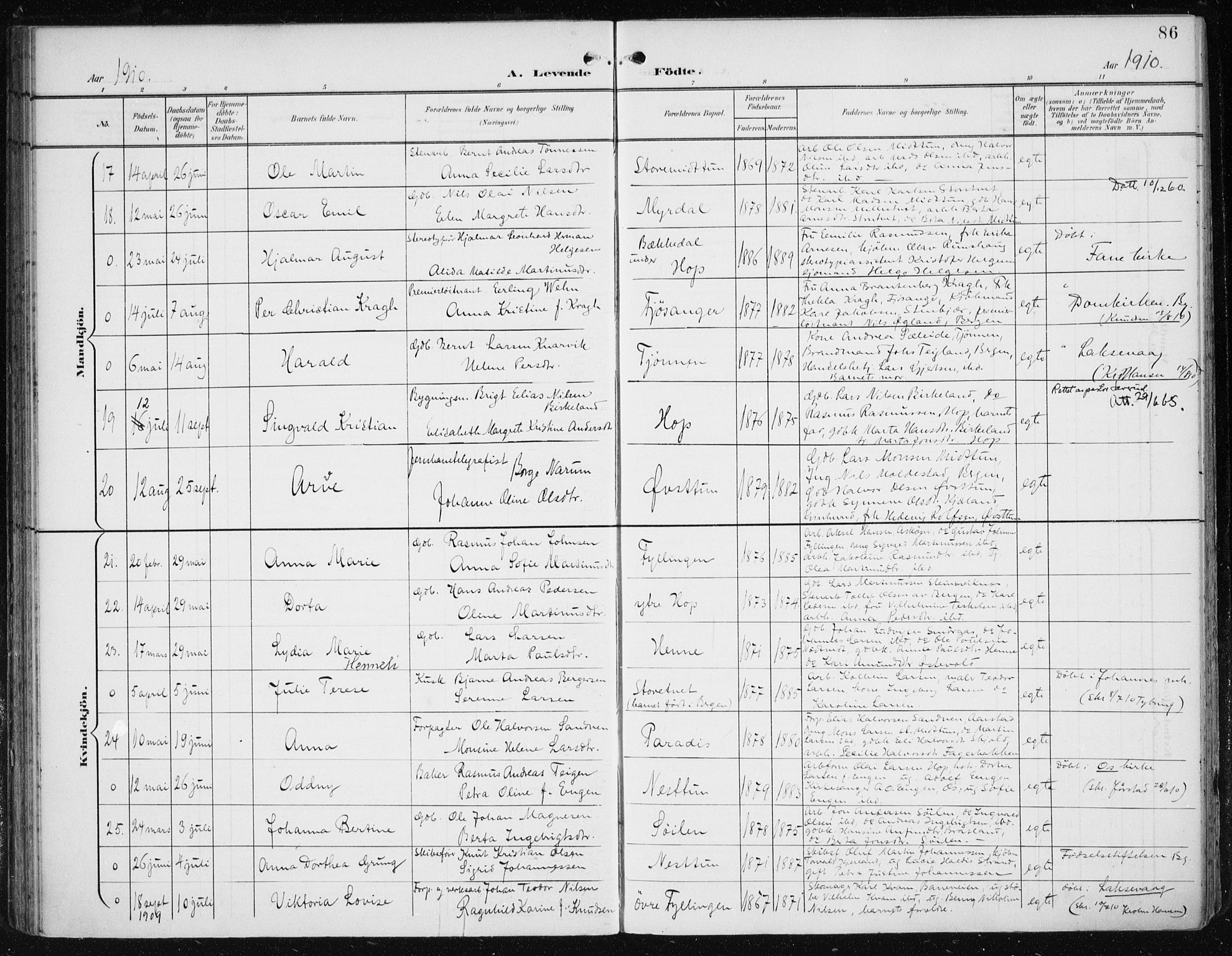 Fana Sokneprestembete, AV/SAB-A-75101/H/Haa/Haai/L0003: Parish register (official) no. I 3, 1900-1912, p. 86