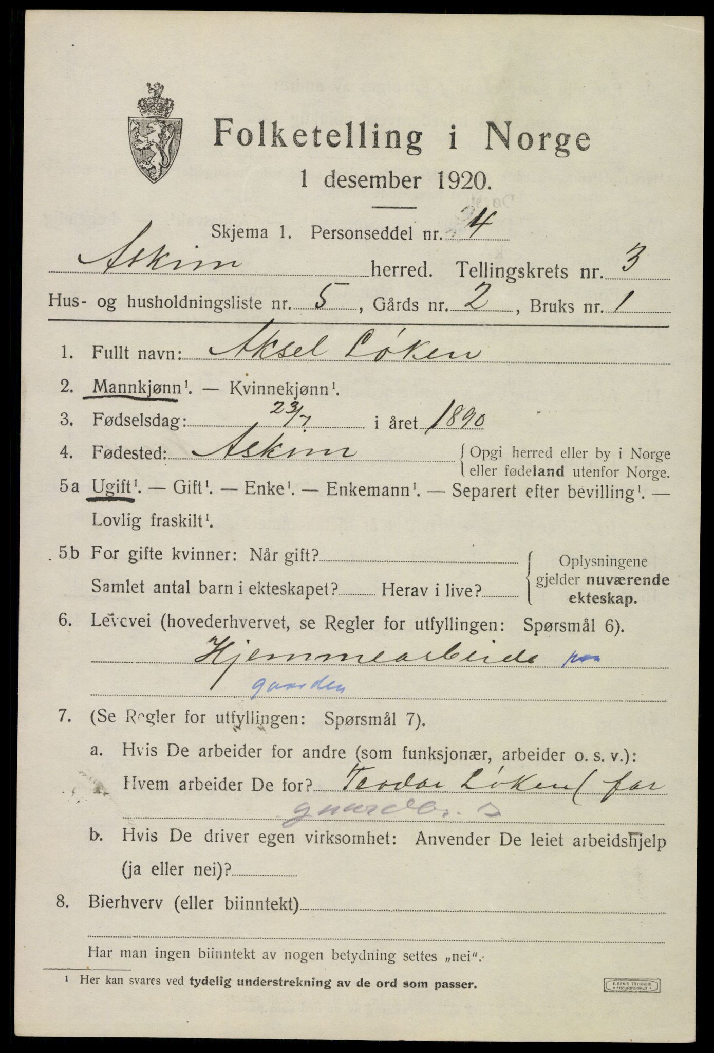 SAO, 1920 census for Askim, 1920, p. 6793