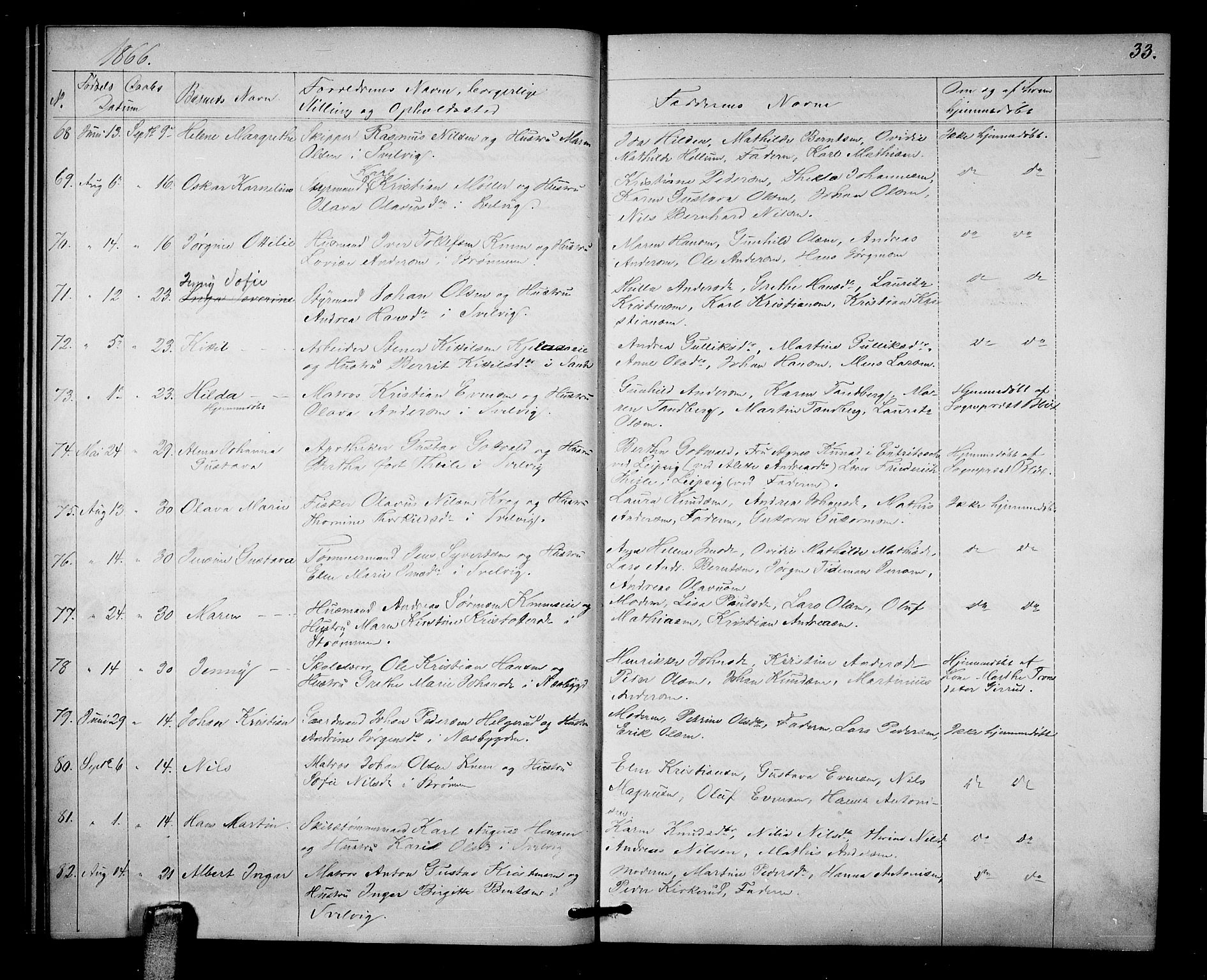 Strømm kirkebøker, SAKO/A-322/G/Ga/L0001: Parish register (copy) no. I 1, 1861-1885, p. 33