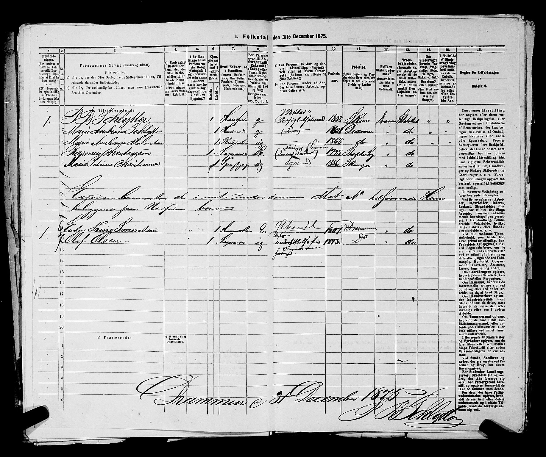 SAKO, 1875 census for 0602 Drammen, 1875, p. 3709