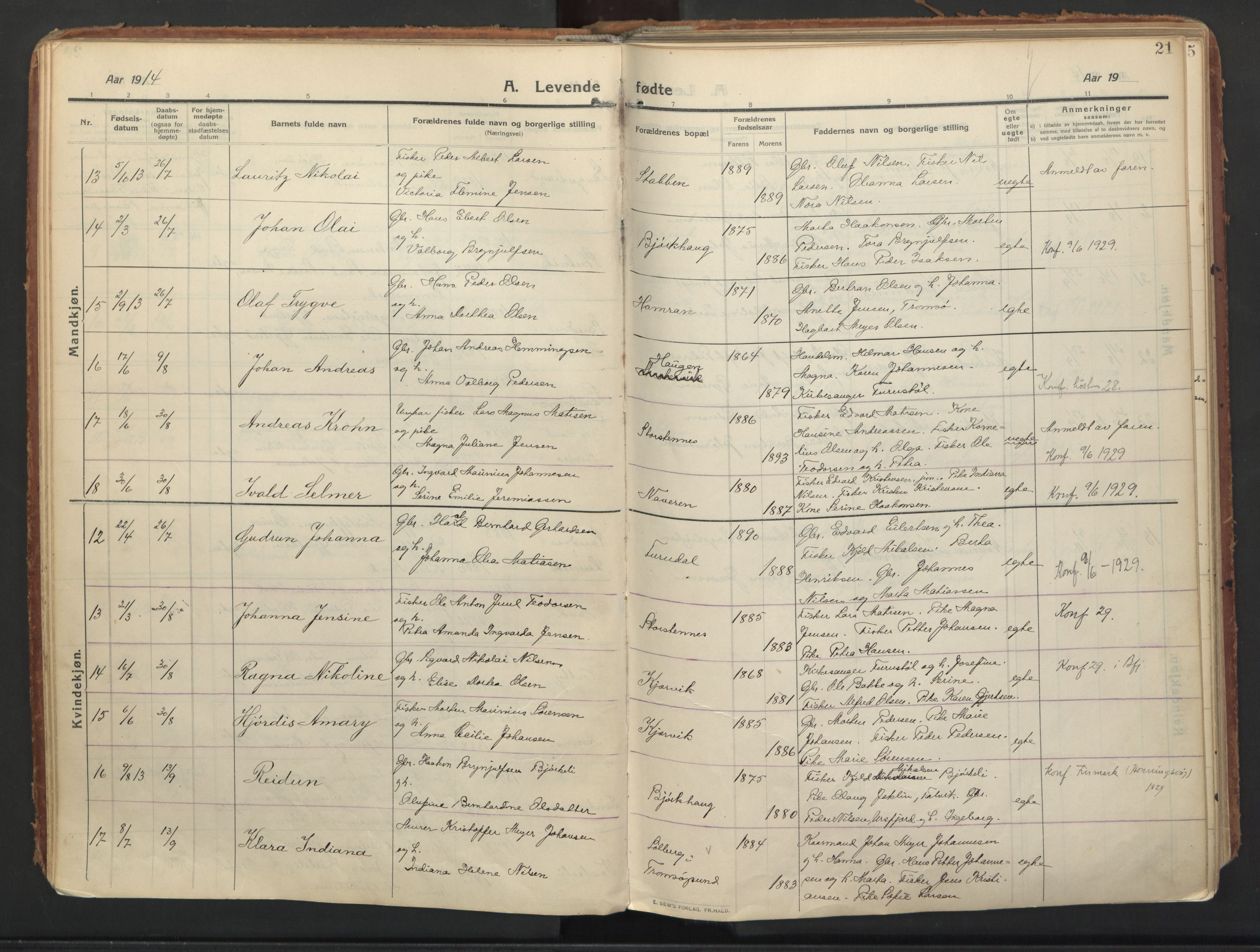 Balsfjord sokneprestembete, AV/SATØ-S-1303/G/Ga/L0008kirke: Parish register (official) no. 8, 1910-1927, p. 21