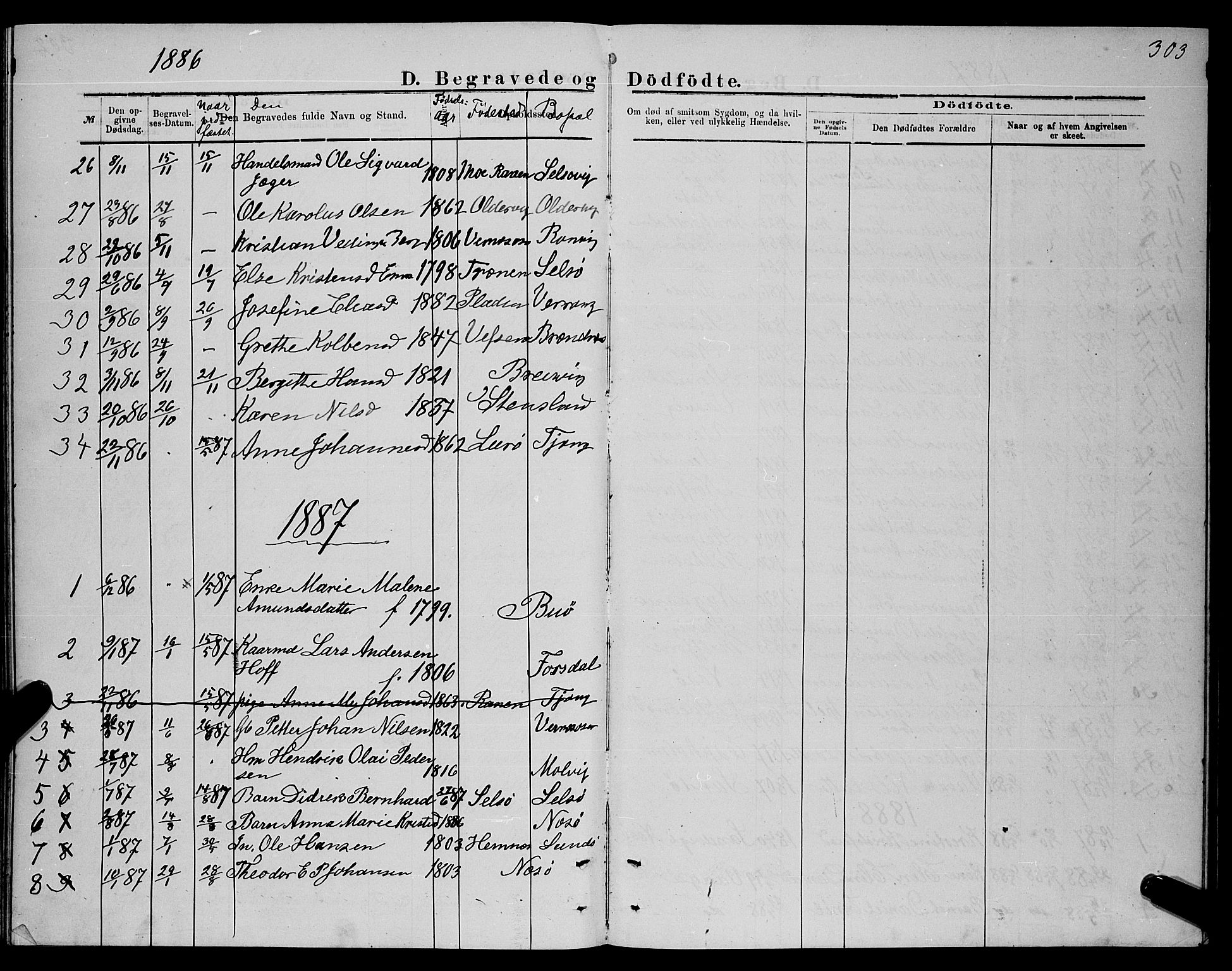 Ministerialprotokoller, klokkerbøker og fødselsregistre - Nordland, AV/SAT-A-1459/841/L0620: Parish register (copy) no. 841C04, 1877-1896, p. 303