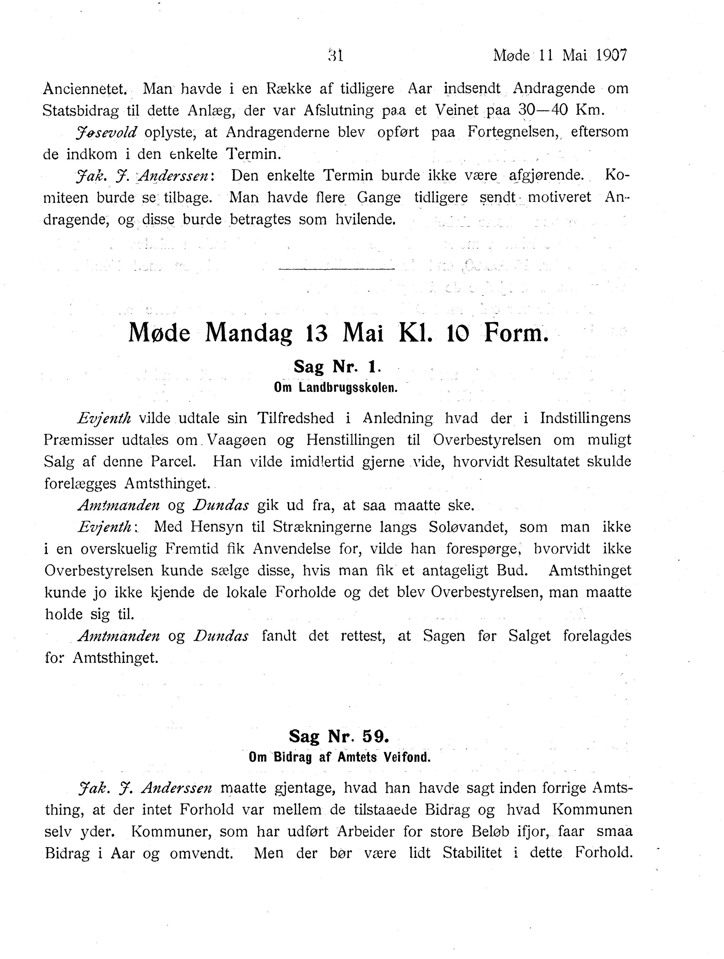 Nordland Fylkeskommune. Fylkestinget, AIN/NFK-17/176/A/Ac/L0030: Fylkestingsforhandlinger 1907, 1907, p. 31