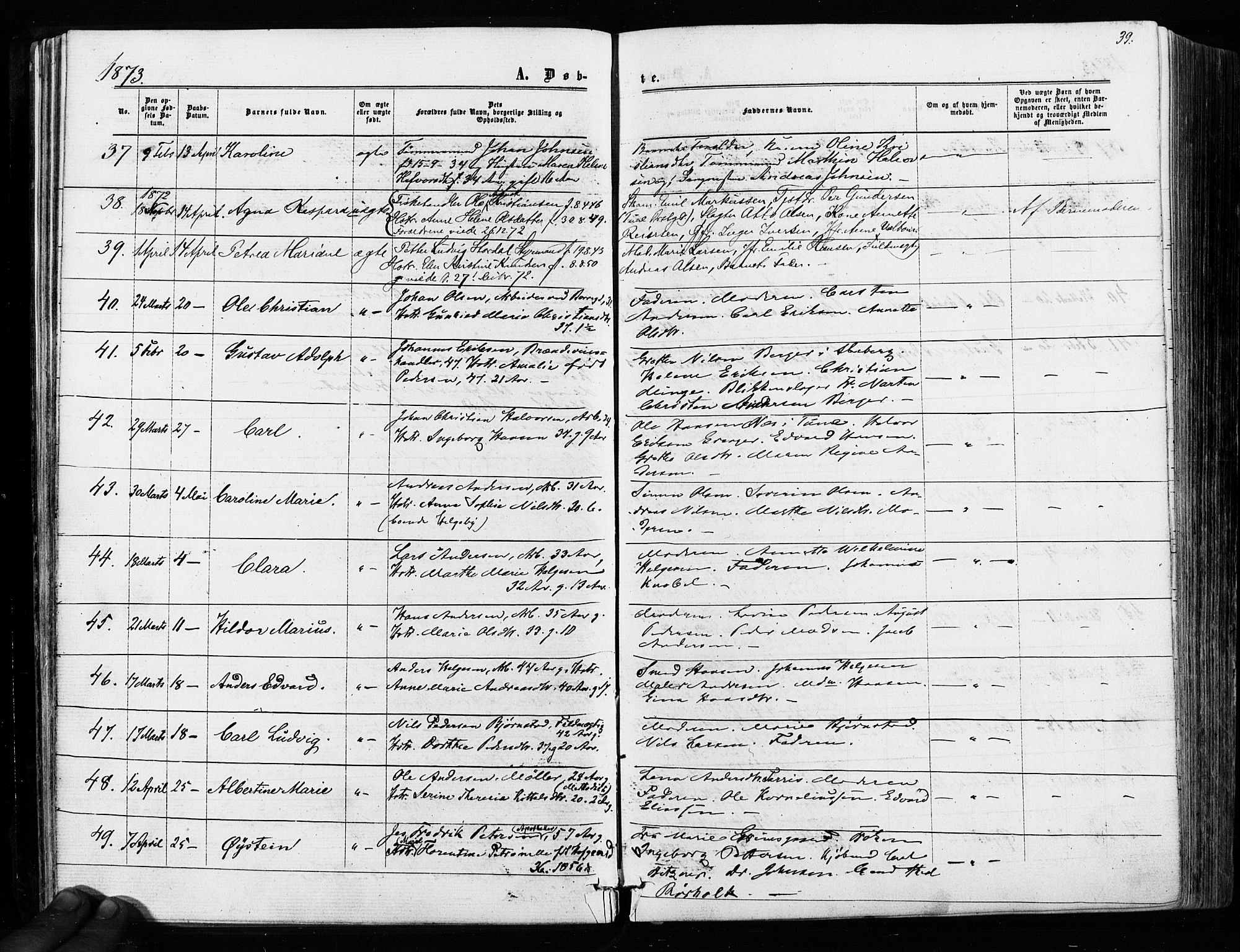 Sarpsborg prestekontor Kirkebøker, AV/SAO-A-2006/F/Fa/L0002: Parish register (official) no. 2, 1869-1877, p. 39