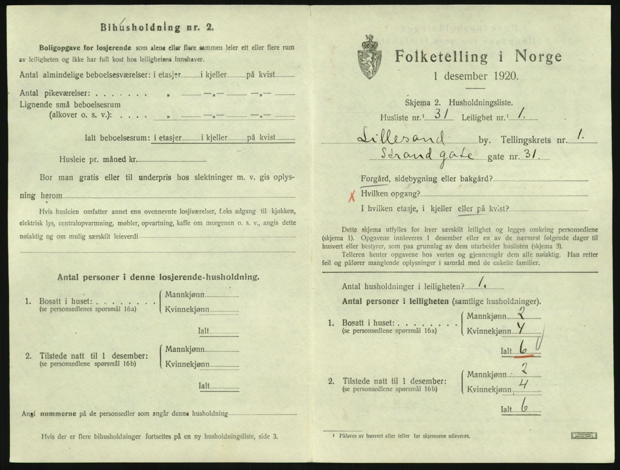 SAK, 1920 census for Lillesand, 1920, p. 559