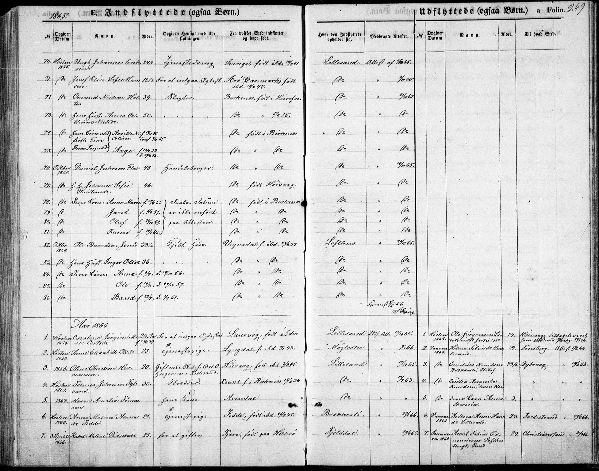 Vestre Moland sokneprestkontor, SAK/1111-0046/F/Fb/Fbb/L0004: Parish register (copy) no. B 4, 1861-1872, p. 269