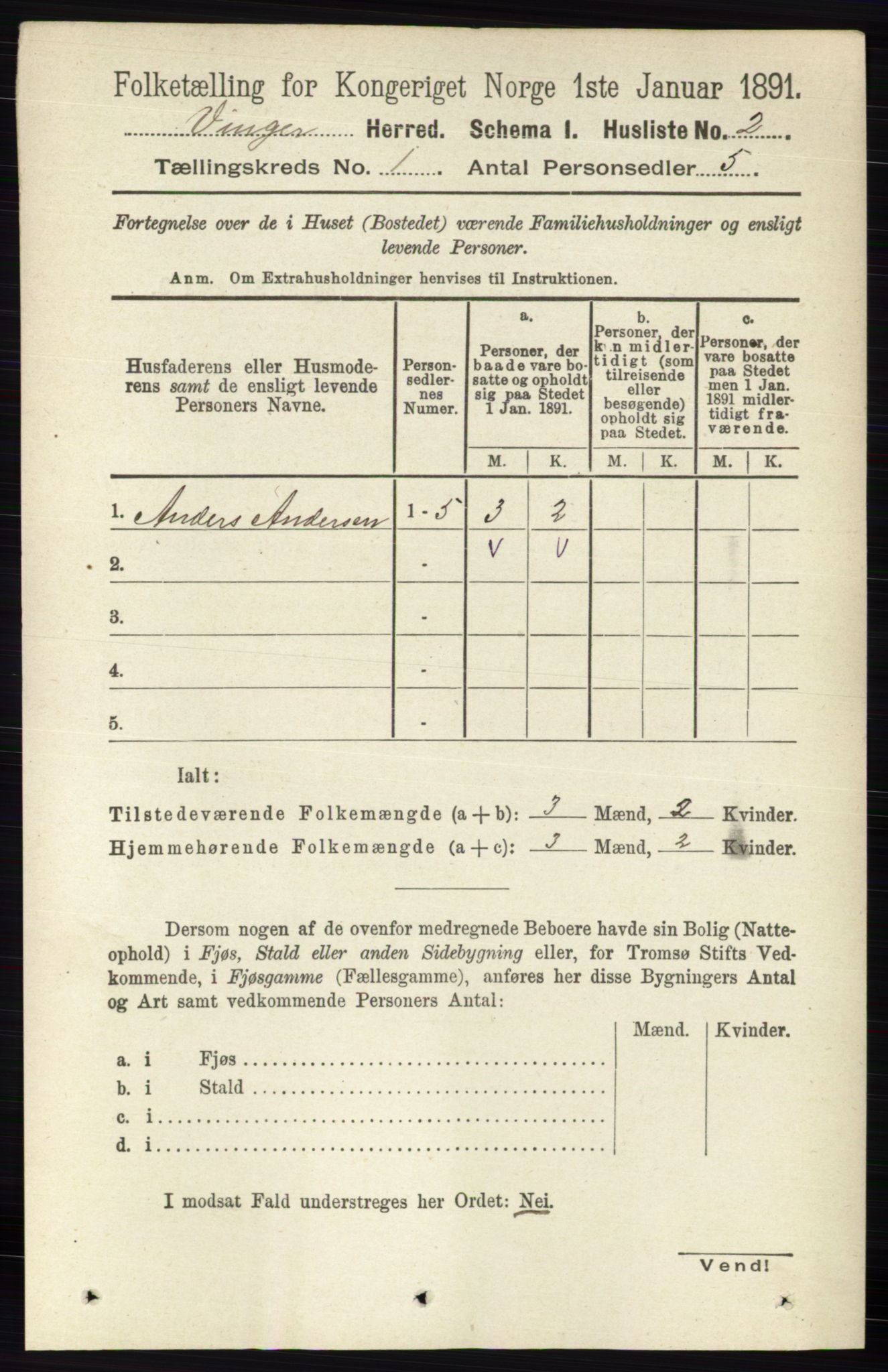 RA, 1891 census for 0421 Vinger, 1891, p. 33