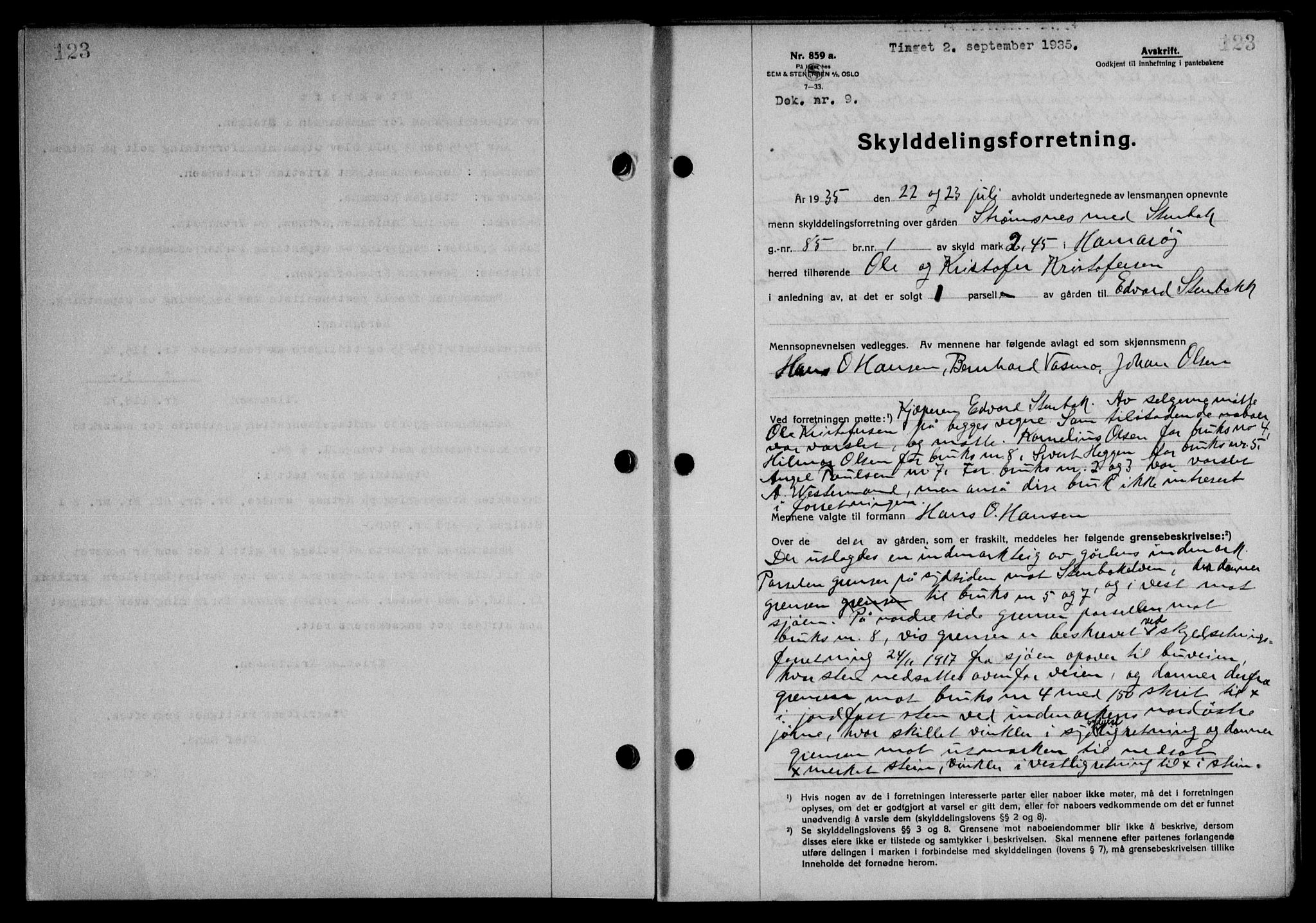 Steigen og Ofoten sorenskriveri, AV/SAT-A-0030/1/2/2C/L0026: Mortgage book no. 30, 1935-1936, Deed date: 02.09.1935