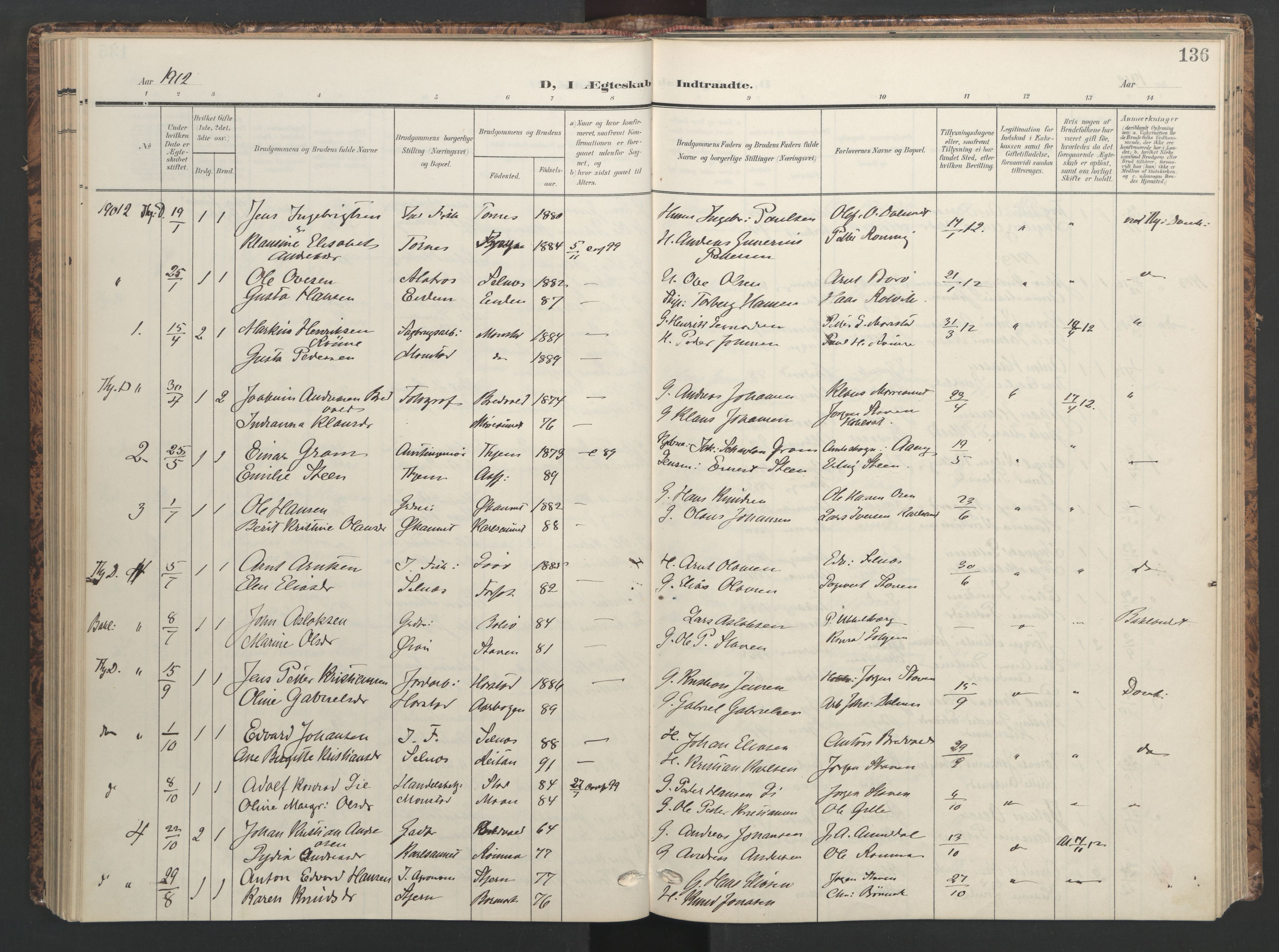 Ministerialprotokoller, klokkerbøker og fødselsregistre - Sør-Trøndelag, AV/SAT-A-1456/655/L0682: Parish register (official) no. 655A11, 1908-1922, p. 136