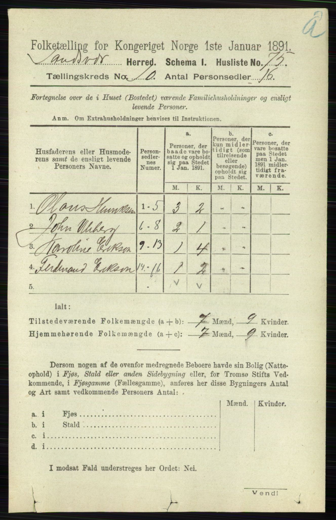 RA, 1891 census for 0629 Sandsvær, 1891, p. 4912