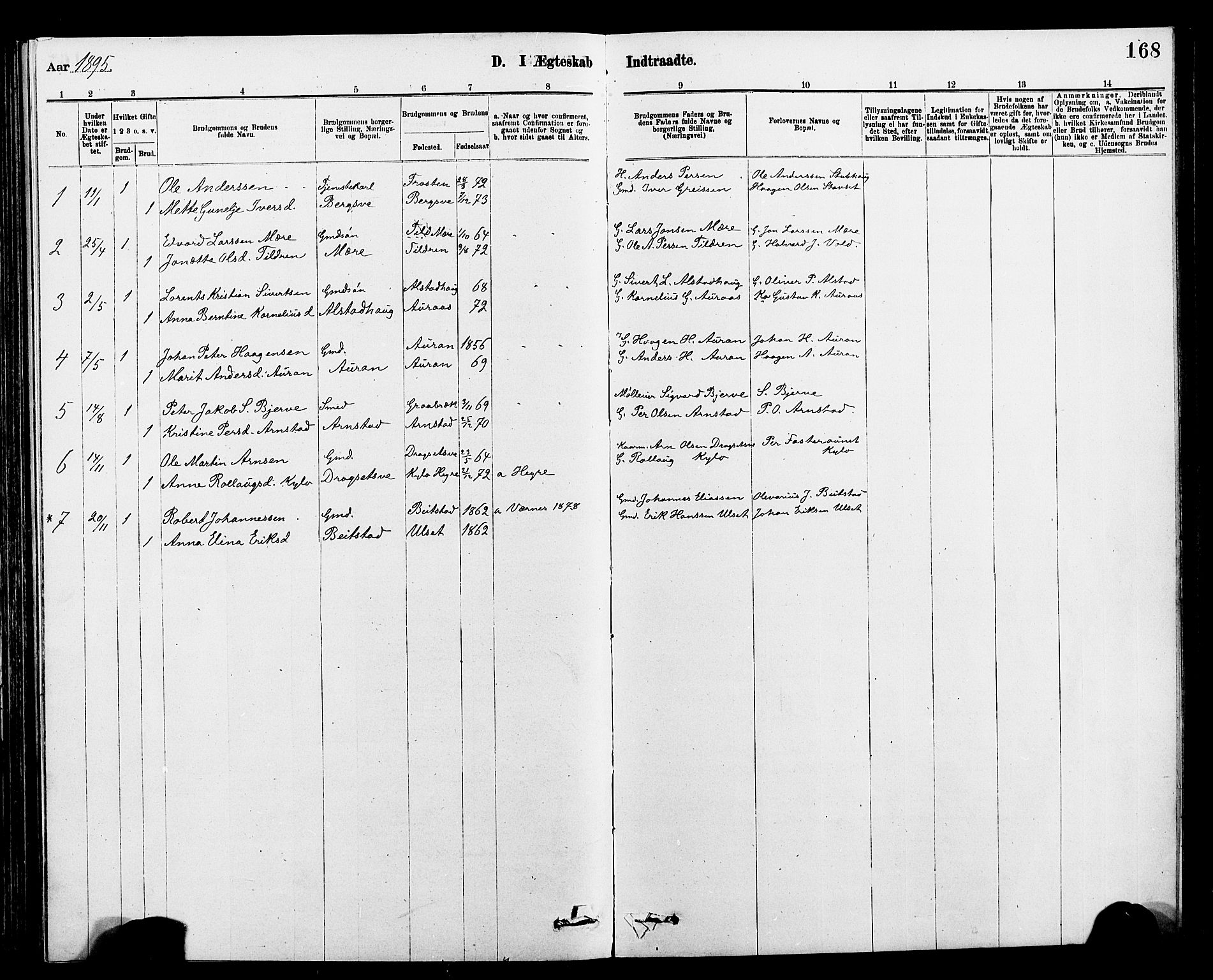 Ministerialprotokoller, klokkerbøker og fødselsregistre - Nord-Trøndelag, AV/SAT-A-1458/712/L0103: Parish register (copy) no. 712C01, 1878-1917, p. 168