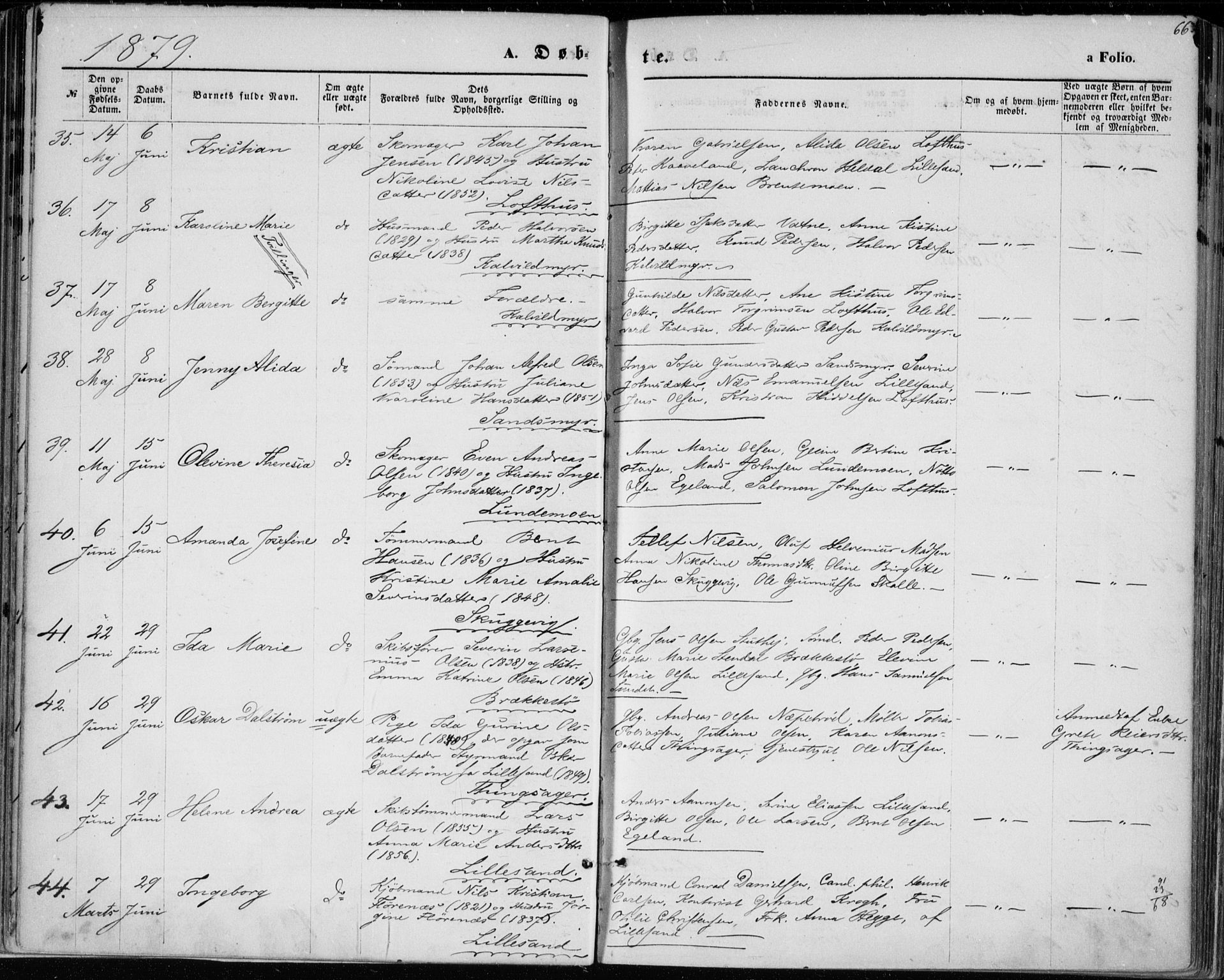 Vestre Moland sokneprestkontor, AV/SAK-1111-0046/F/Fa/Fab/L0008: Parish register (official) no. A 8, 1873-1883, p. 66