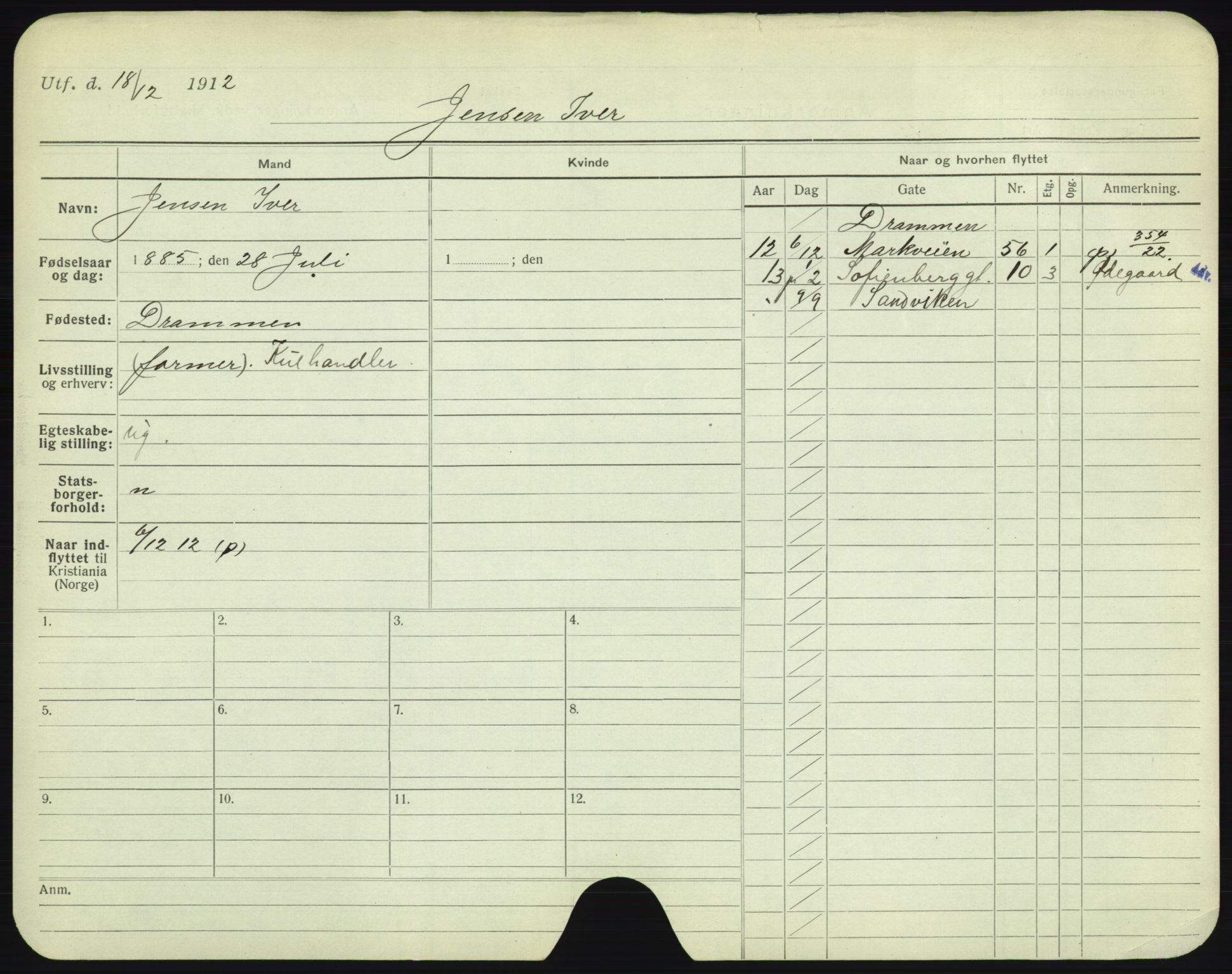 Oslo folkeregister, Registerkort, AV/SAO-A-11715/F/Fa/Fac/L0005: Menn, 1906-1914, p. 301a