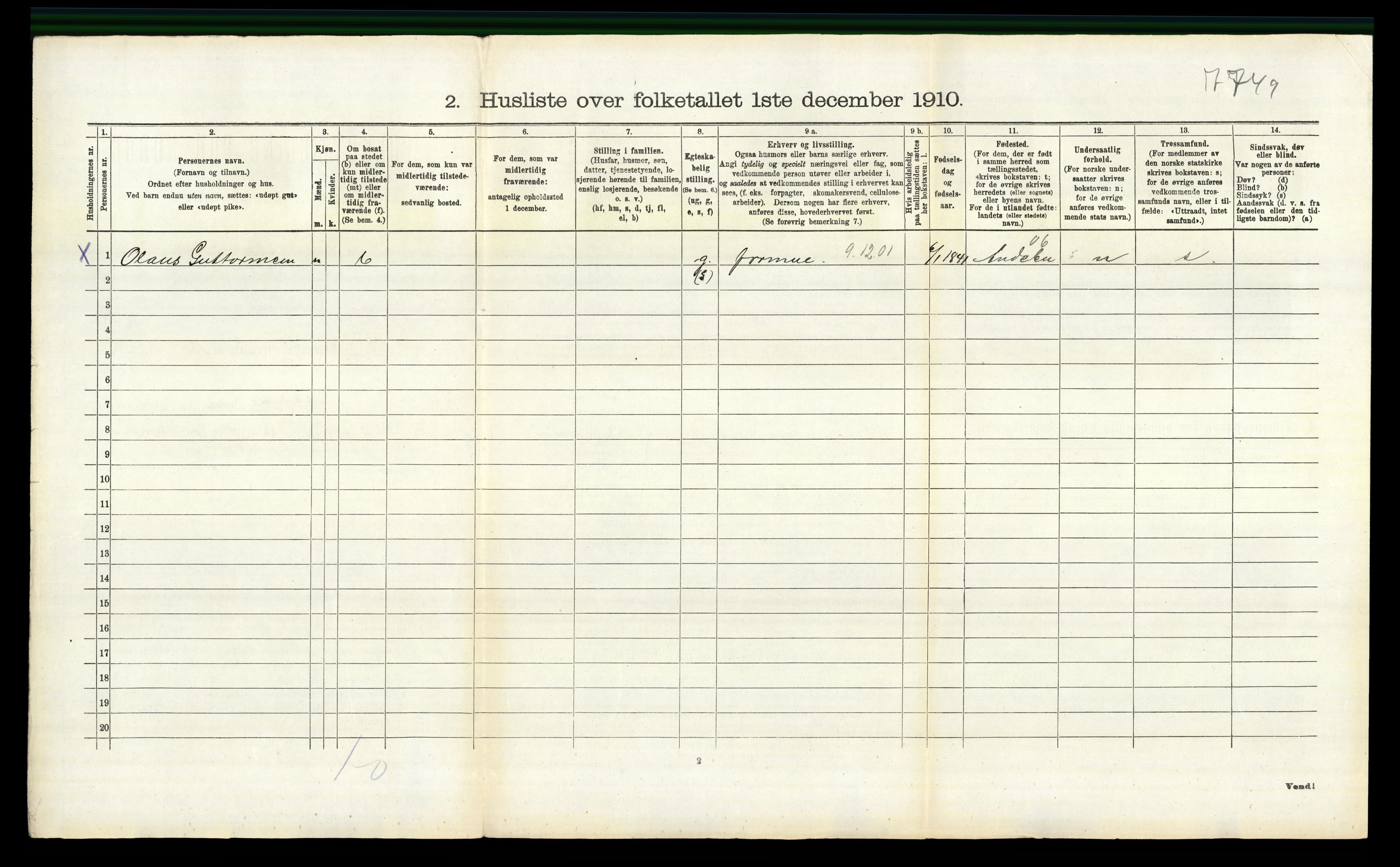 RA, 1910 census for Stokke, 1910, p. 309