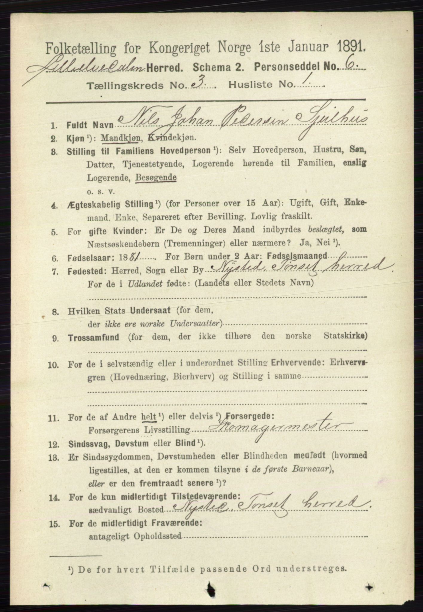 RA, 1891 census for 0438 Lille Elvedalen, 1891, p. 1034