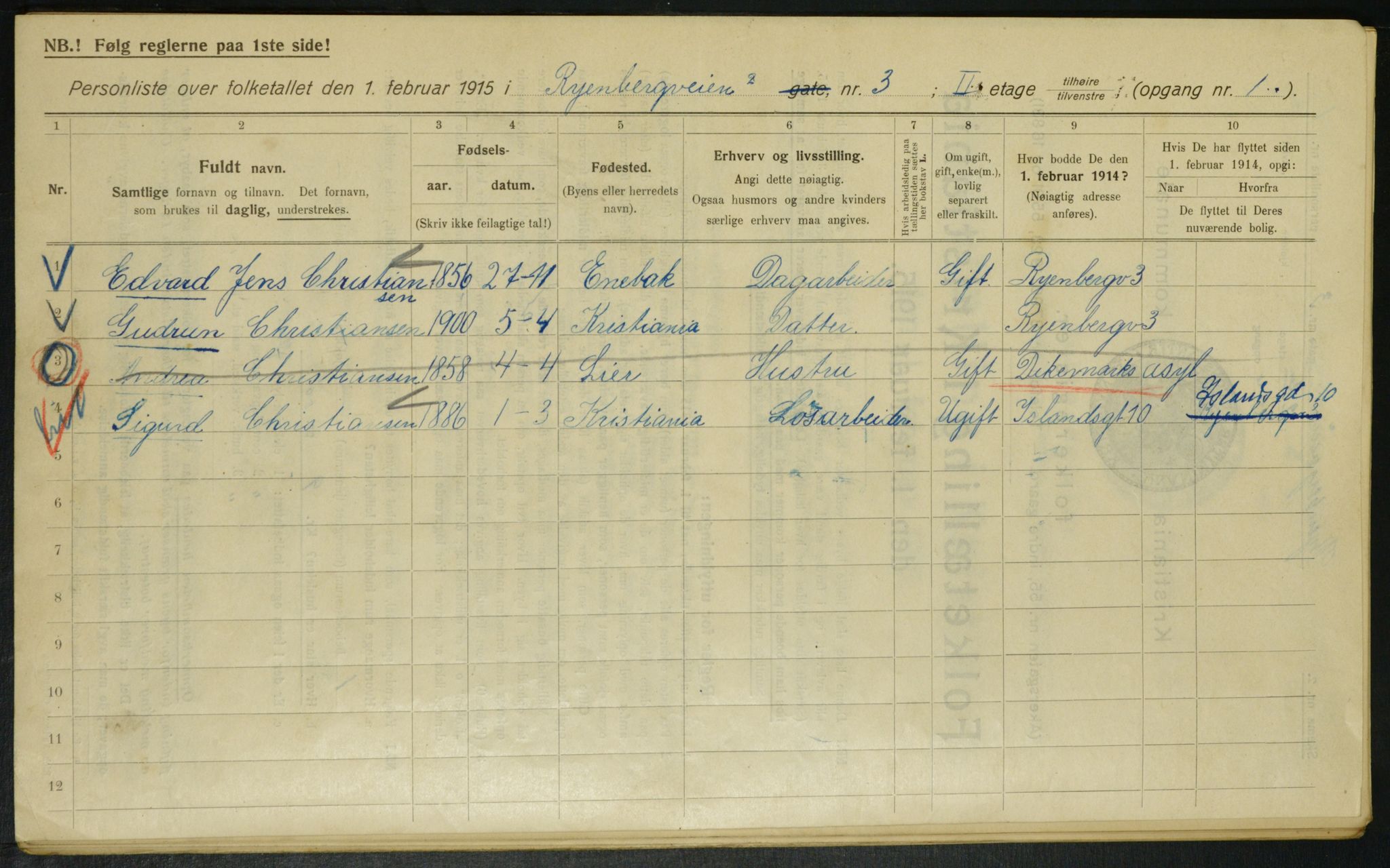 OBA, Municipal Census 1915 for Kristiania, 1915, p. 85315