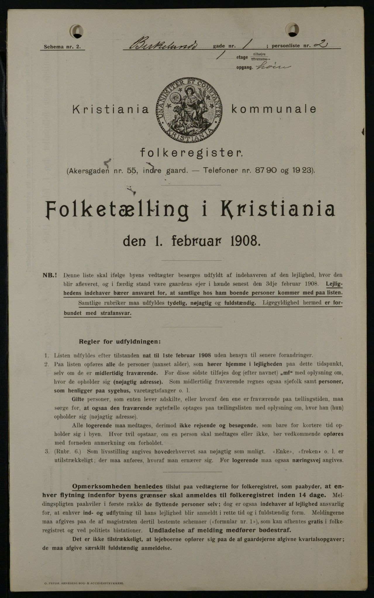 OBA, Municipal Census 1908 for Kristiania, 1908, p. 4947