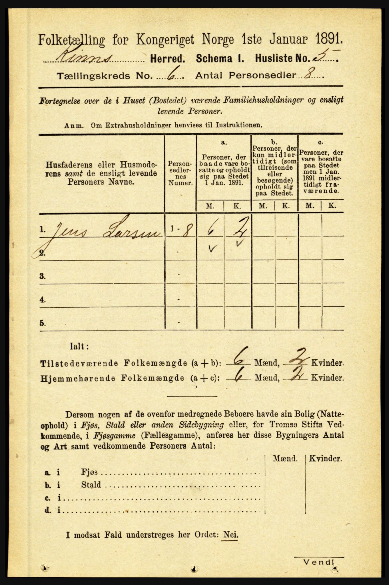 RA, 1891 census for 1437 Kinn, 1891, p. 2217