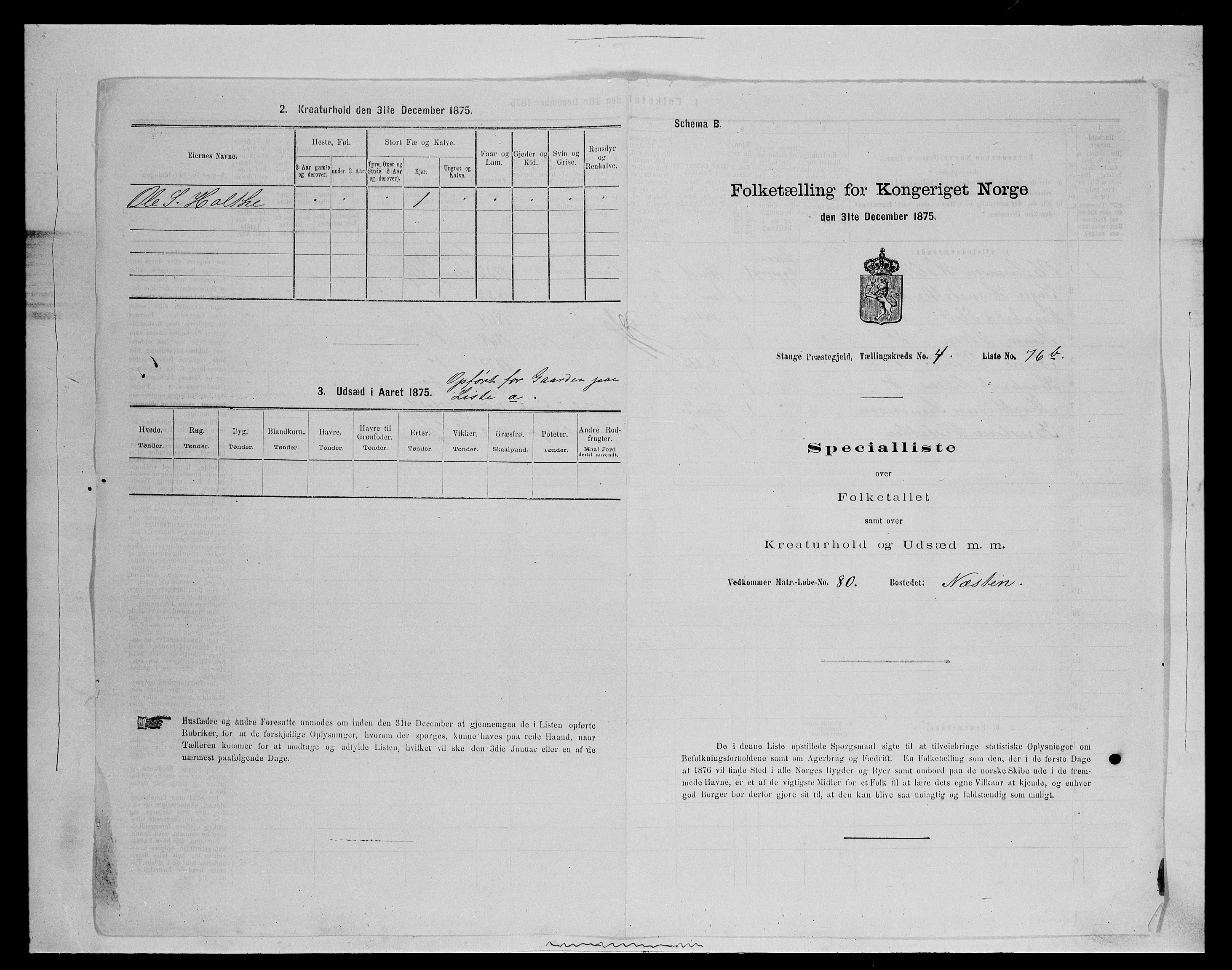 SAH, 1875 census for 0417P Stange, 1875, p. 758