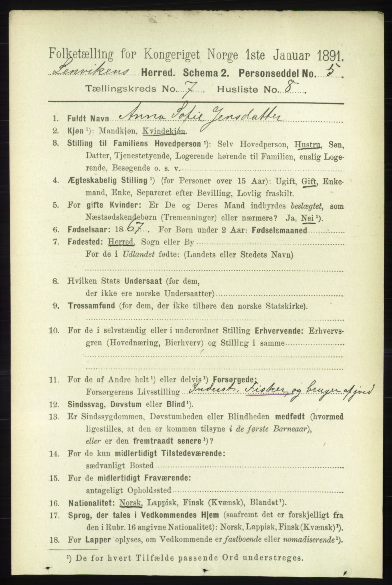 RA, 1891 census for 1931 Lenvik, 1891, p. 3824