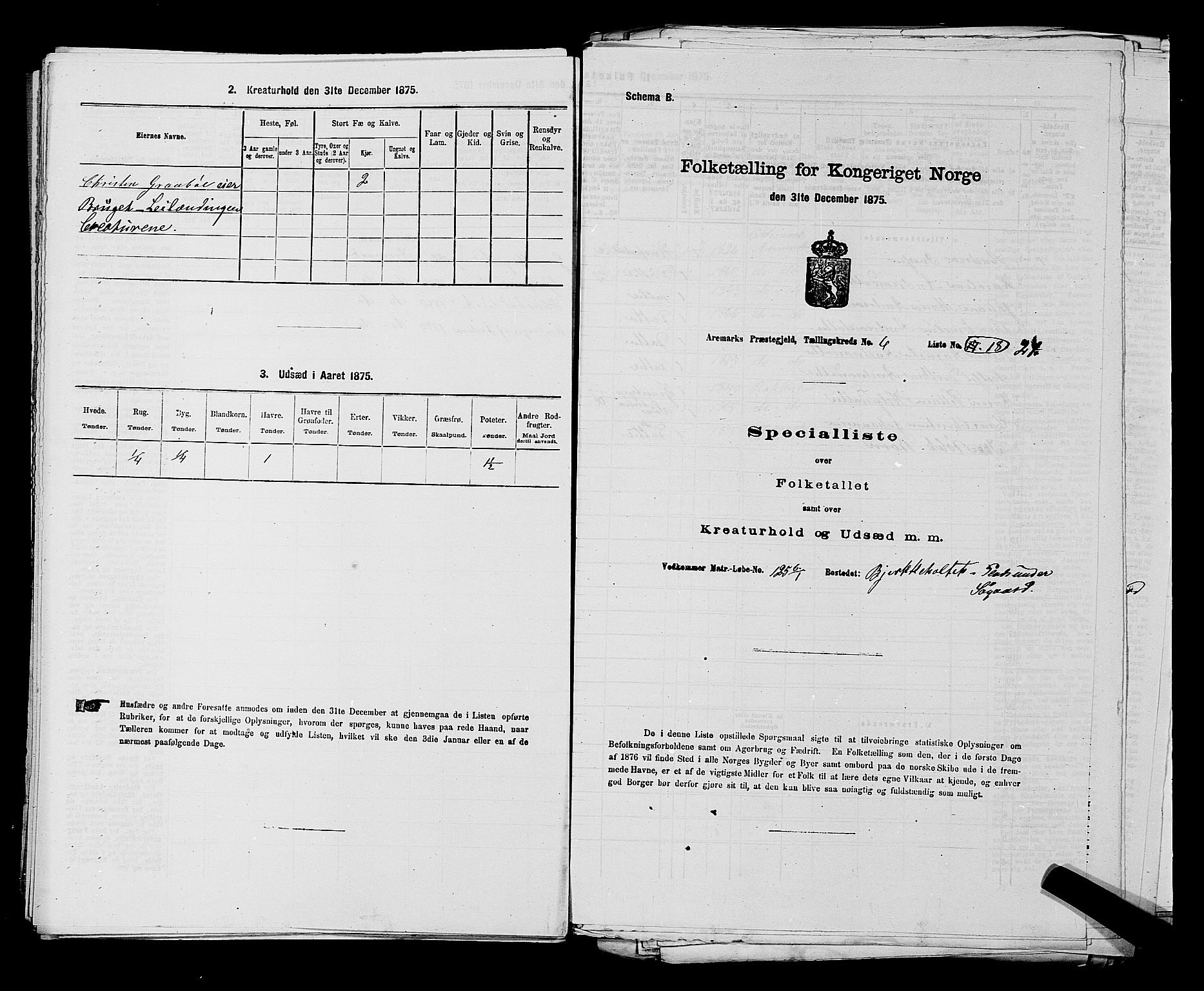 RA, 1875 census for 0118P Aremark, 1875, p. 864