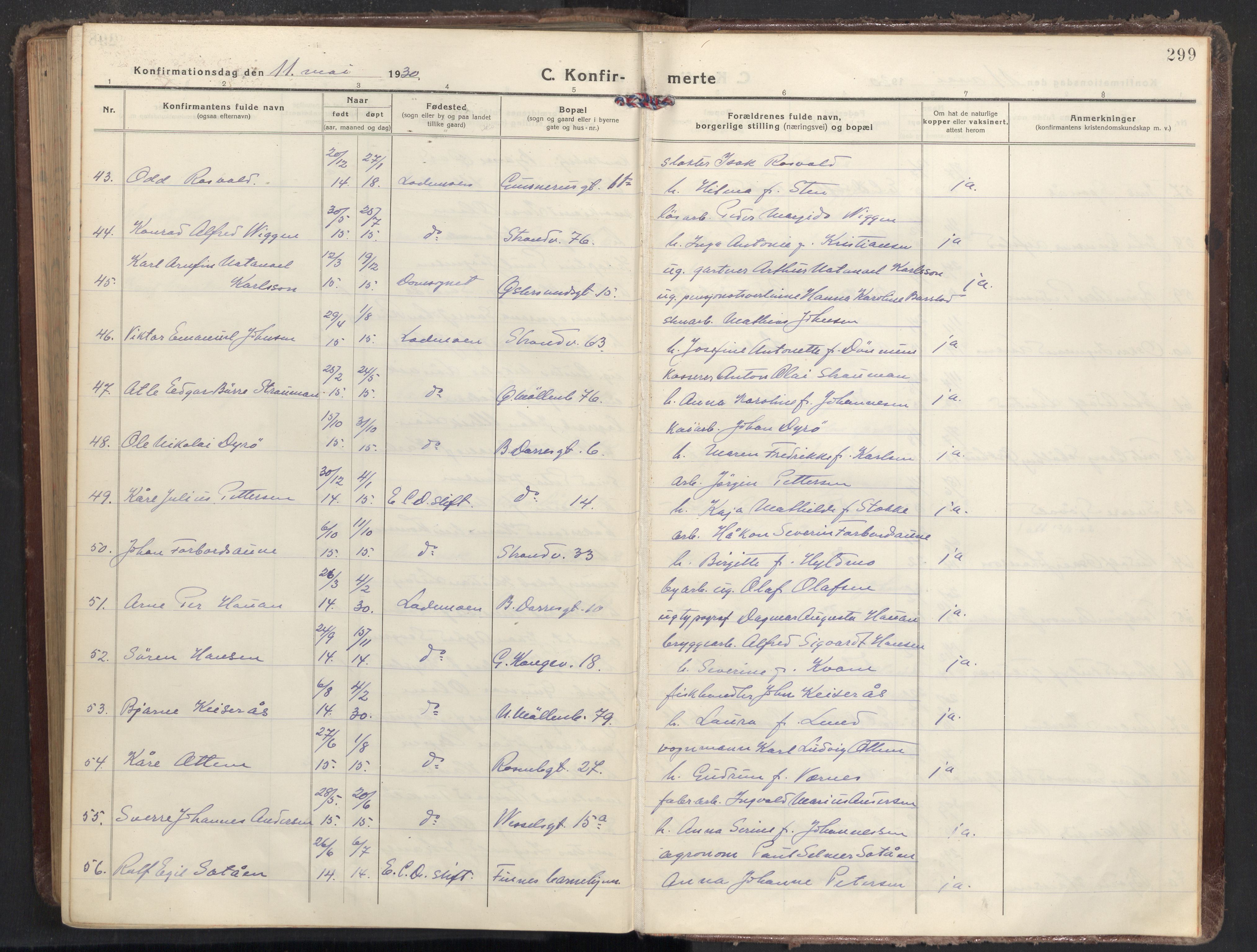 Ministerialprotokoller, klokkerbøker og fødselsregistre - Sør-Trøndelag, AV/SAT-A-1456/605/L0247: Parish register (official) no. 605A09, 1918-1930, p. 299