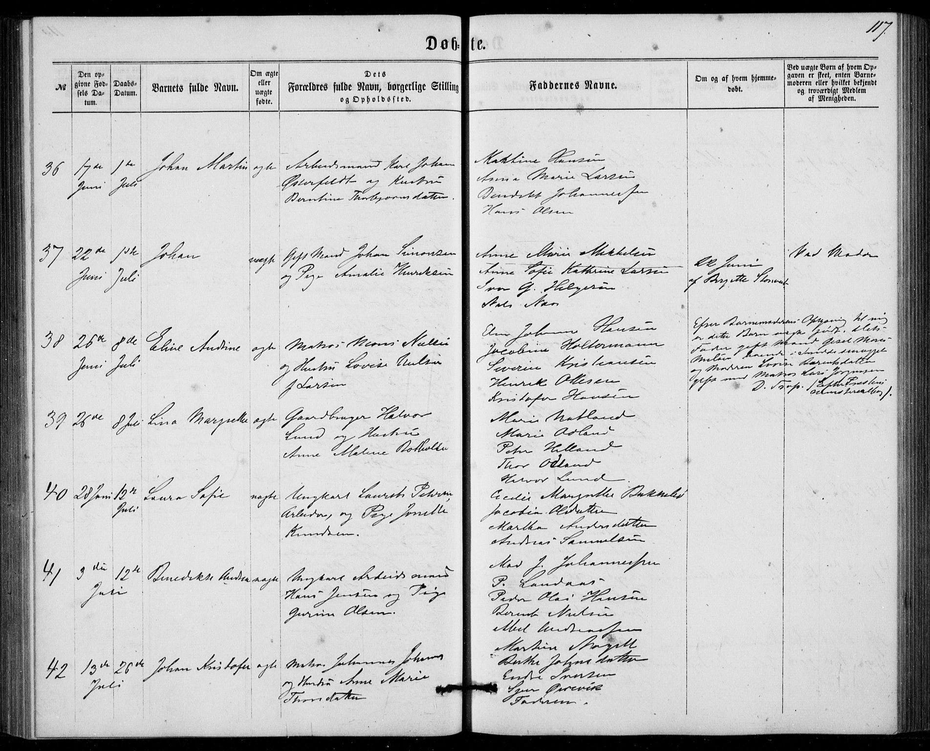 Fødselsstiftelsens sokneprestembete, ført av overlegen*, SAB/-: Parish register (official) no. A 1, 1863-1883, p. 117