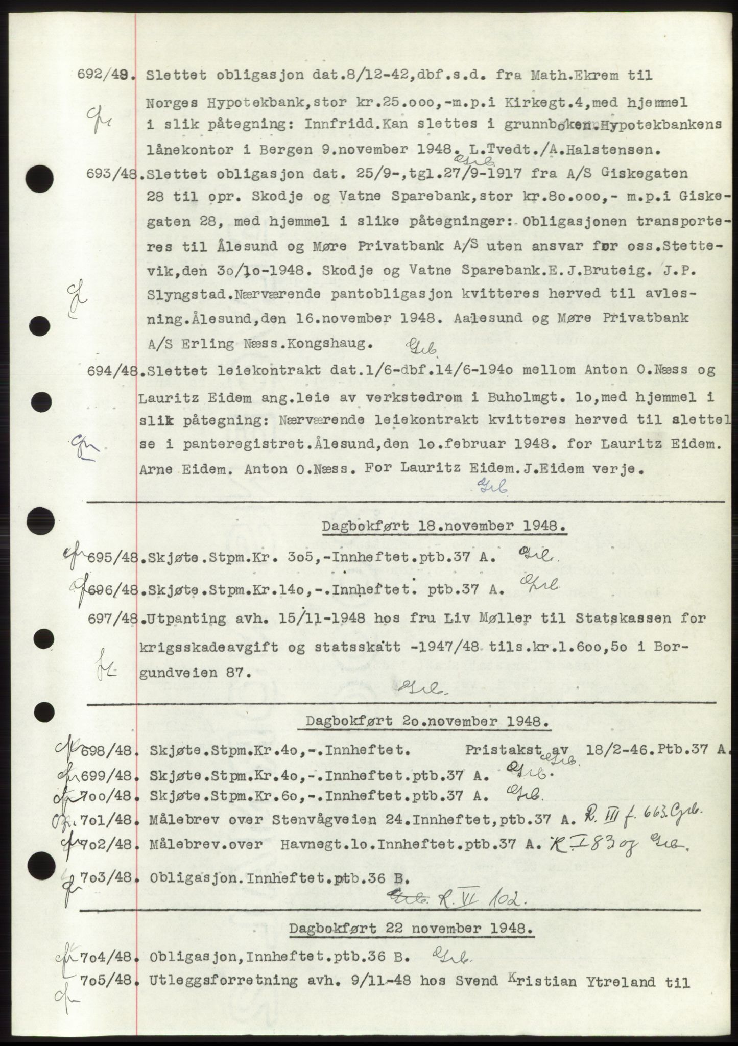 Ålesund byfogd, AV/SAT-A-4384: Mortgage book no. C34-35, 1946-1950, Diary no: : 692/1948