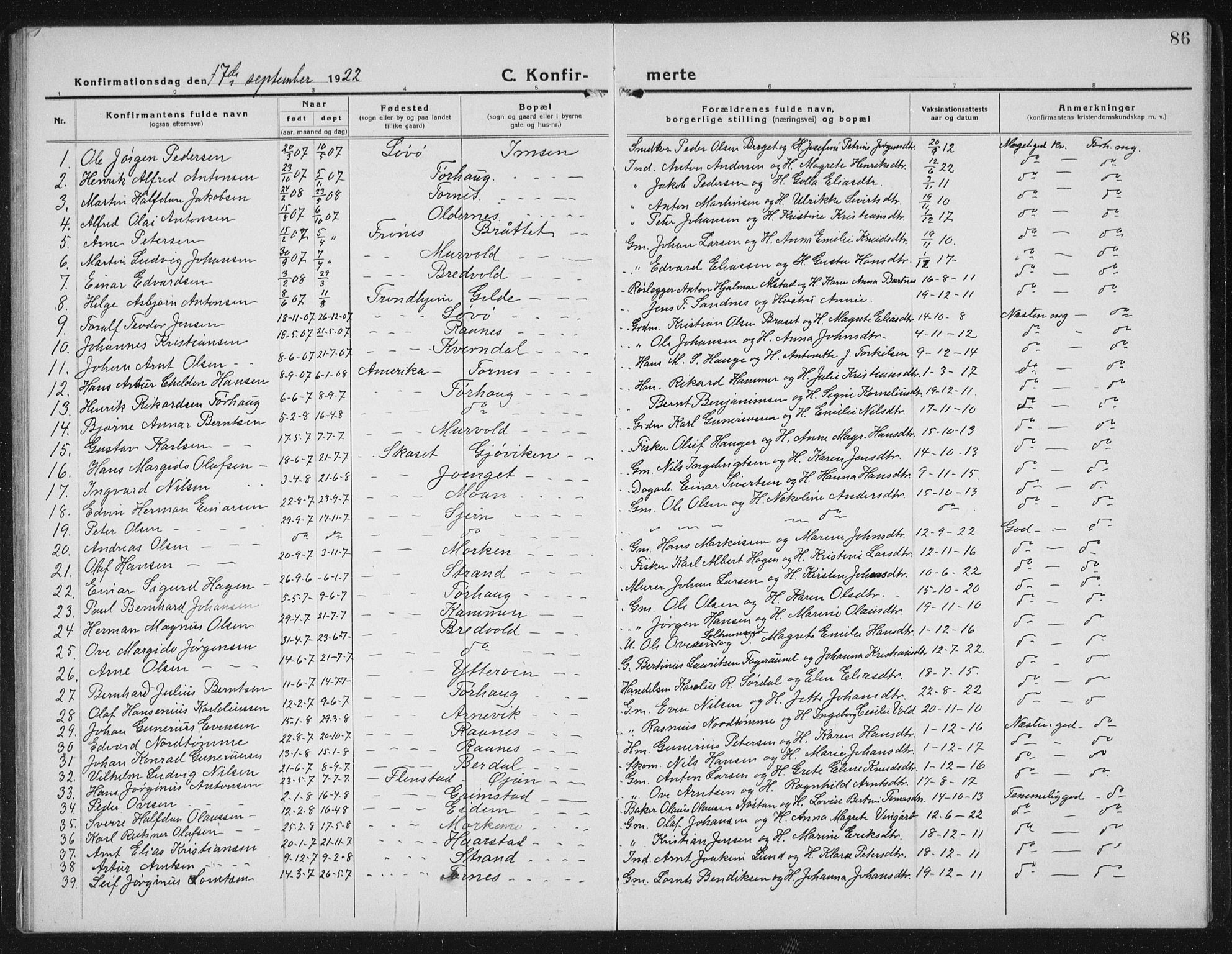 Ministerialprotokoller, klokkerbøker og fødselsregistre - Sør-Trøndelag, SAT/A-1456/655/L0689: Parish register (copy) no. 655C05, 1922-1936, p. 86