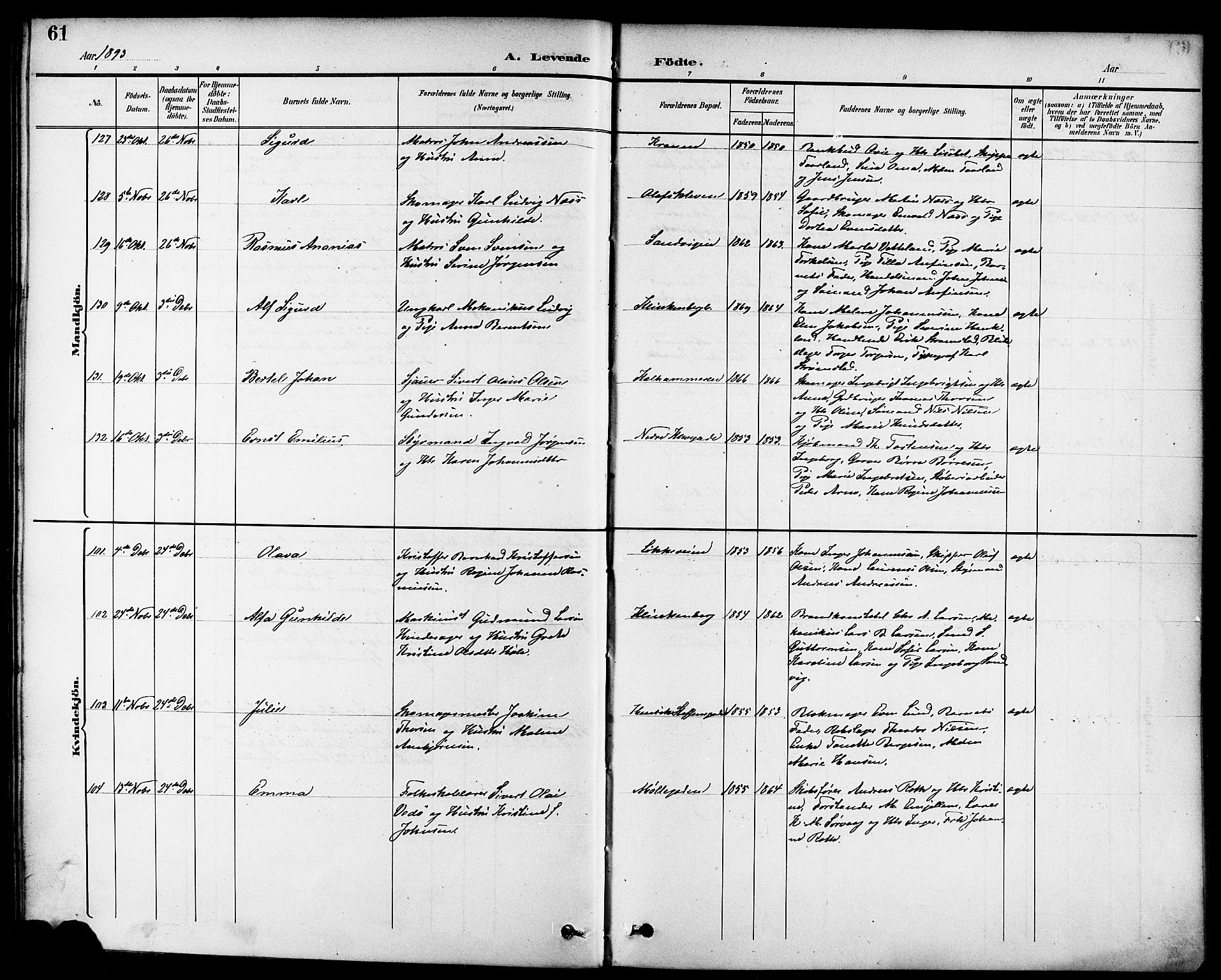 Domkirken sokneprestkontor, AV/SAST-A-101812/001/30/30BB/L0016: Parish register (copy) no. B 16, 1891-1902, p. 61