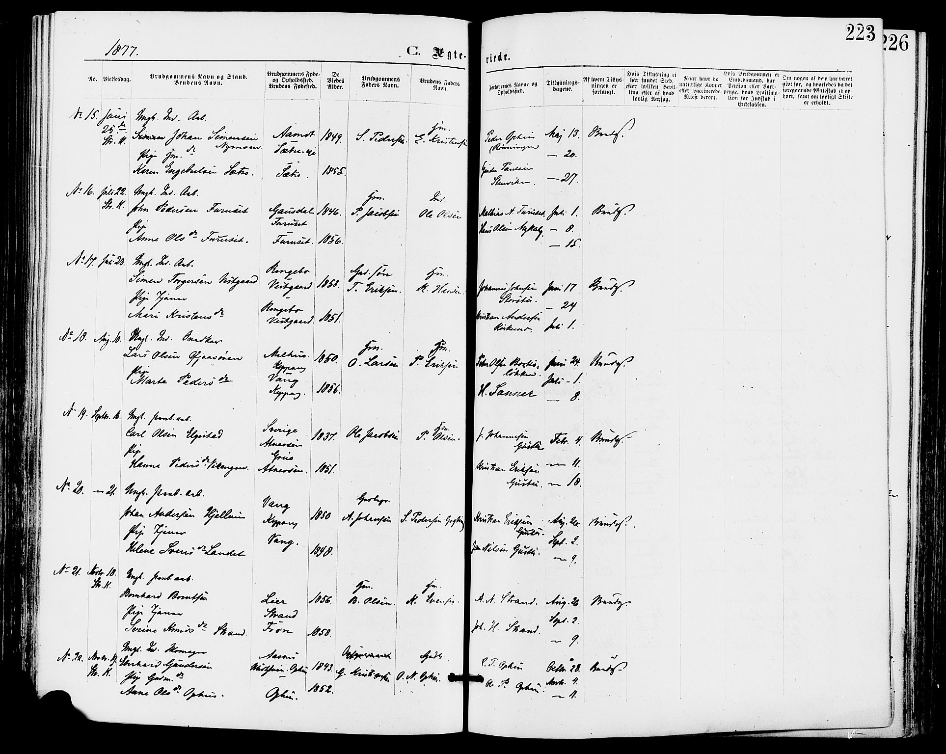 Stor-Elvdal prestekontor, AV/SAH-PREST-052/H/Ha/Haa/L0001: Parish register (official) no. 1, 1871-1882, p. 223