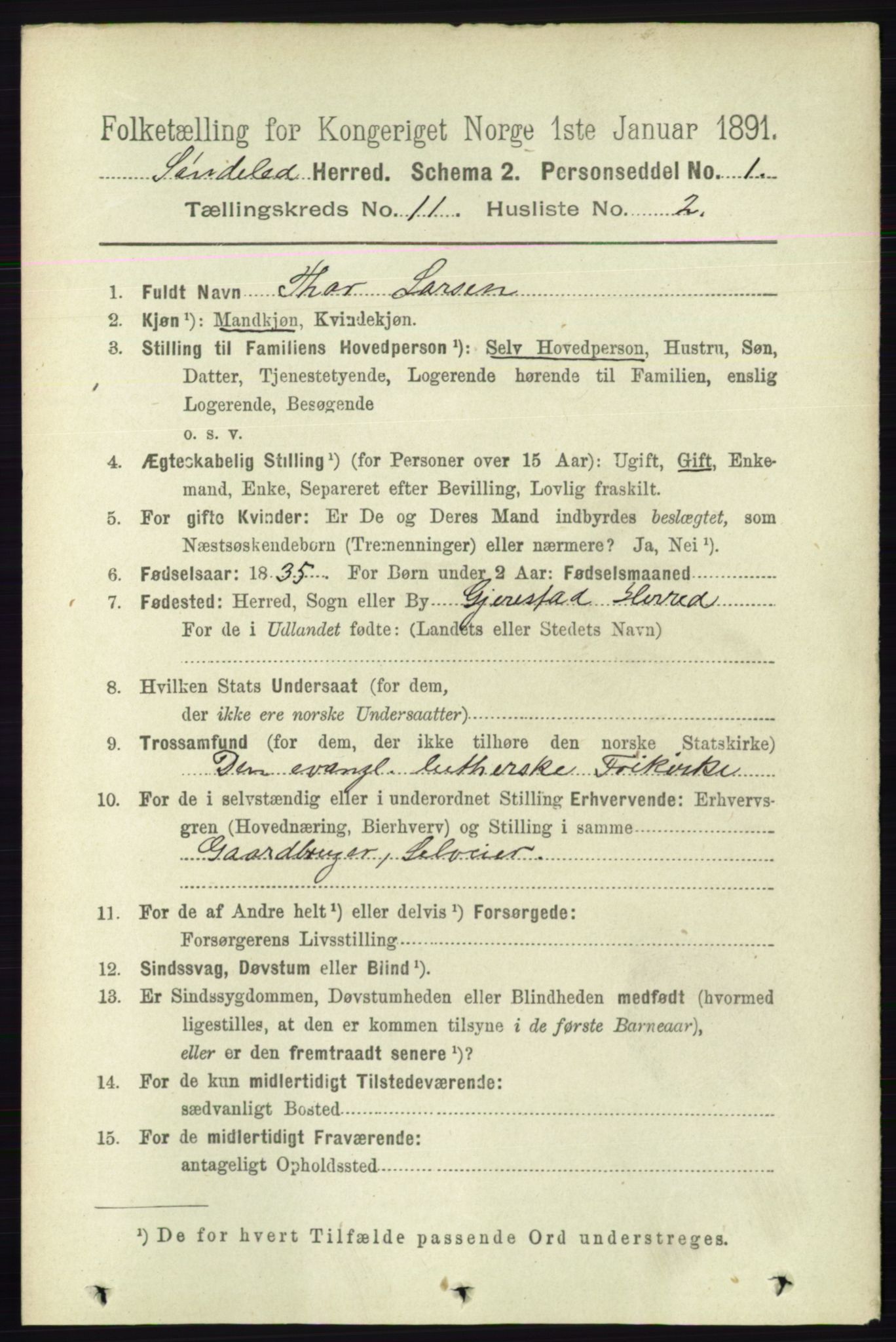 RA, 1891 census for 0913 Søndeled, 1891, p. 3295