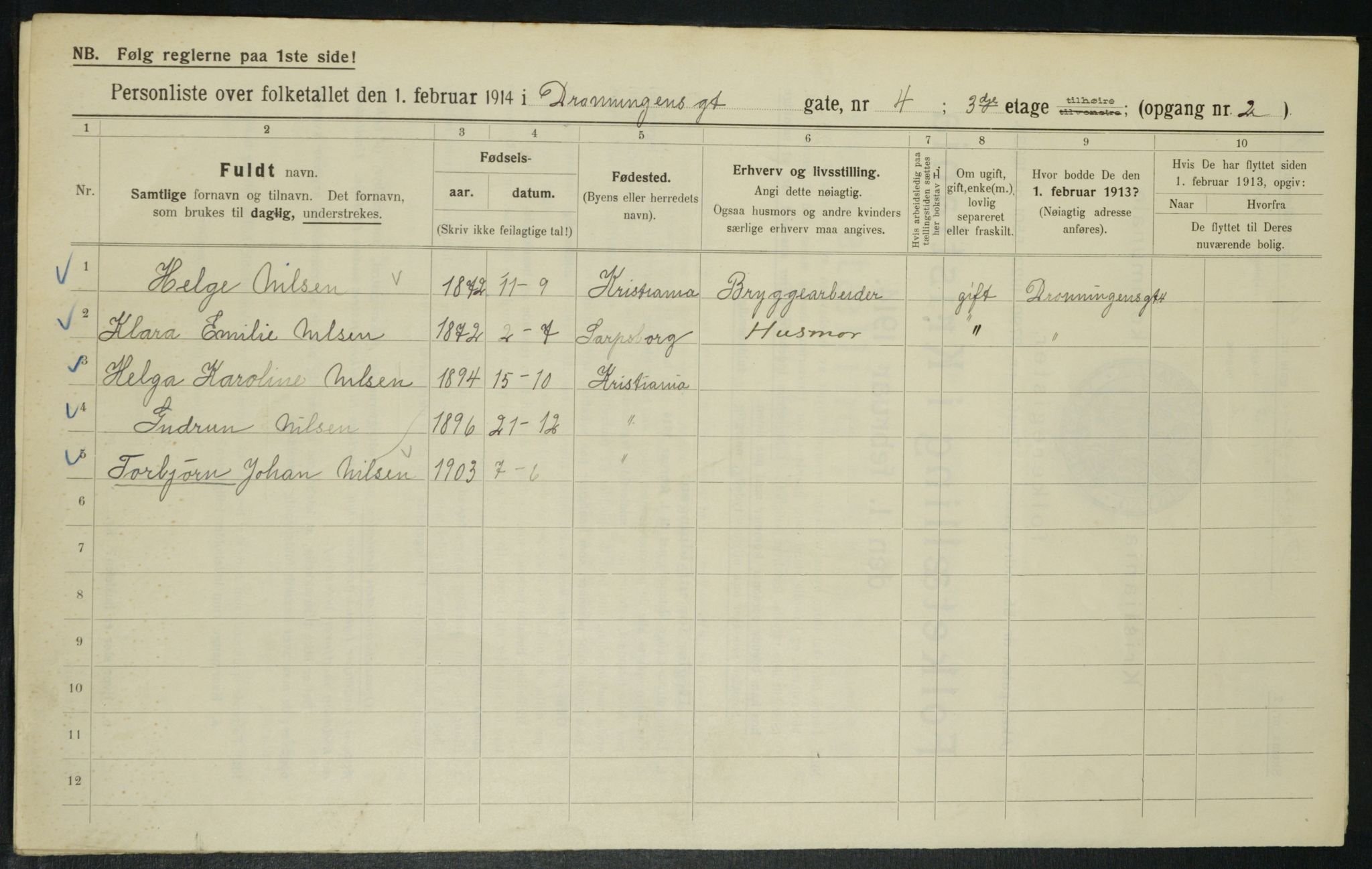 OBA, Municipal Census 1914 for Kristiania, 1914, p. 17405