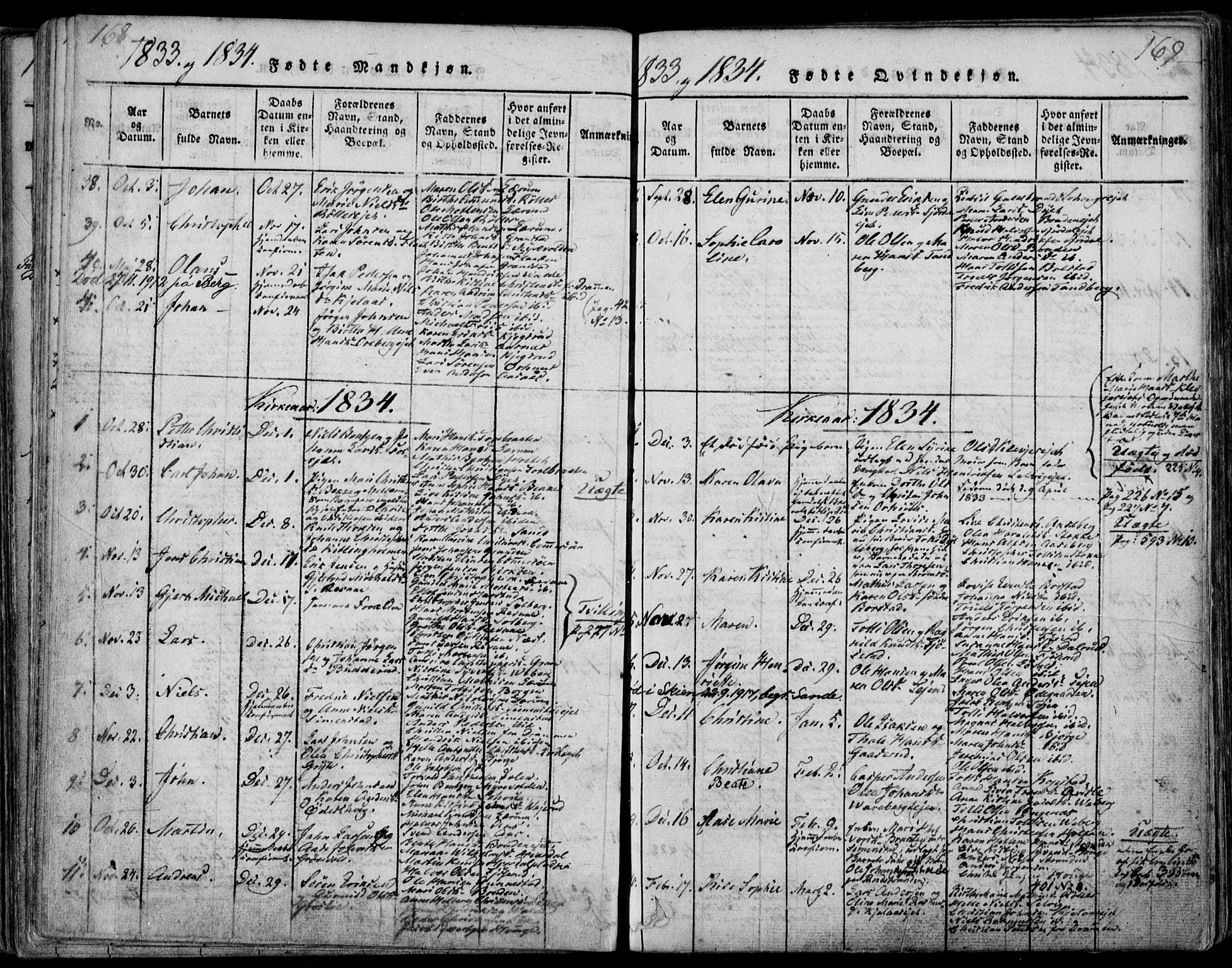 Sande Kirkebøker, SAKO/A-53/F/Fa/L0003: Parish register (official) no. 3, 1814-1847, p. 168-169