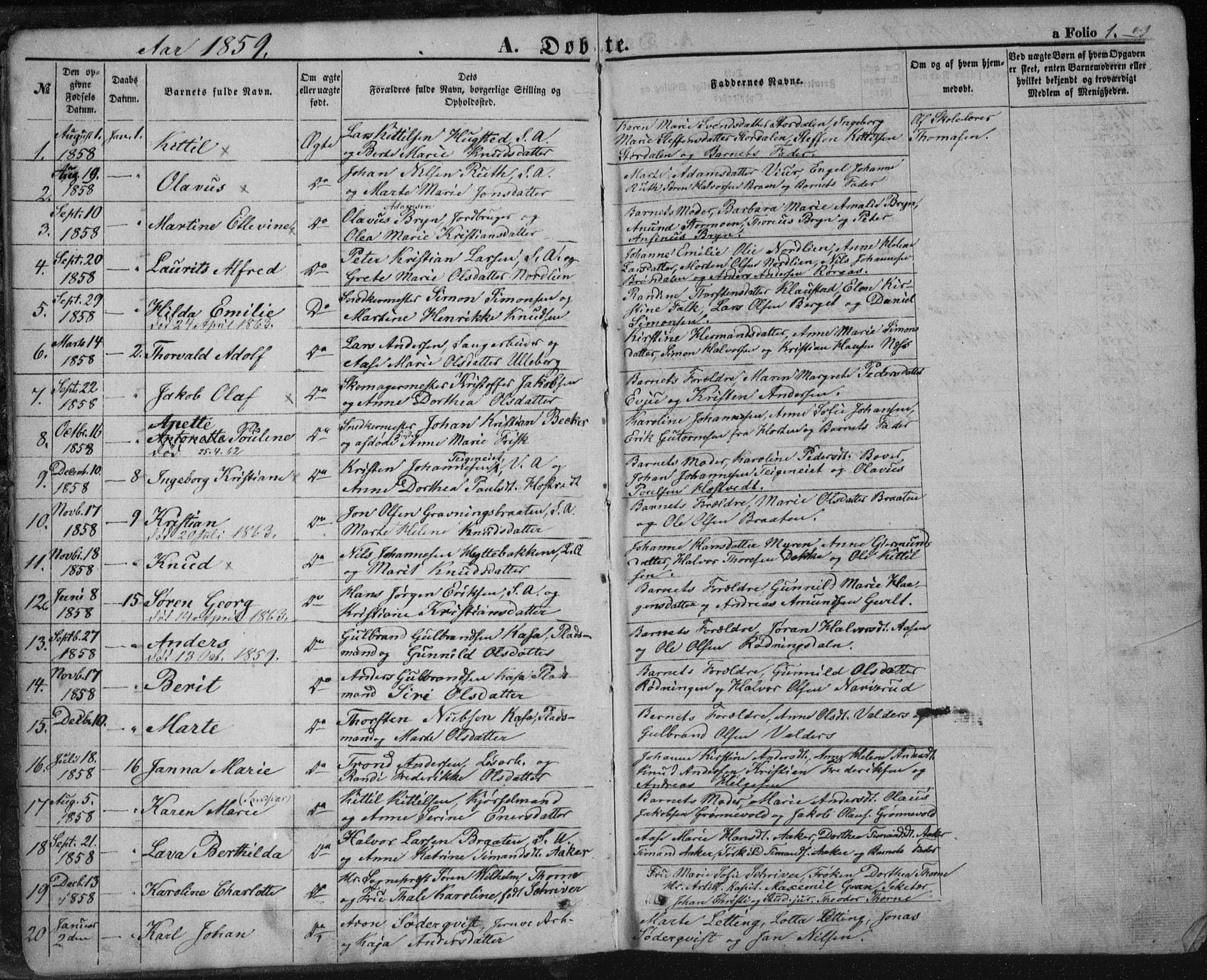 Kongsberg kirkebøker, SAKO/A-22/F/Fa/L0010: Parish register (official) no. I 10, 1859-1875, p. 1