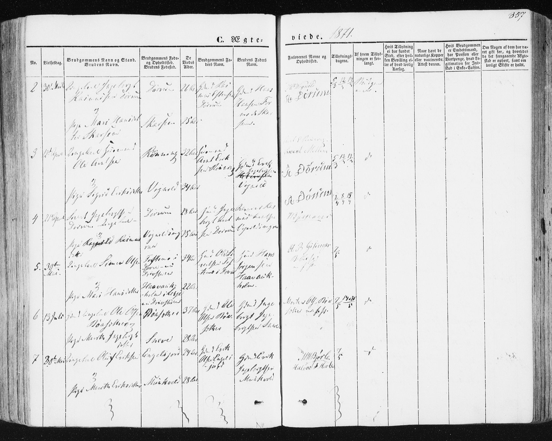 Ministerialprotokoller, klokkerbøker og fødselsregistre - Sør-Trøndelag, SAT/A-1456/678/L0899: Parish register (official) no. 678A08, 1848-1872, p. 357