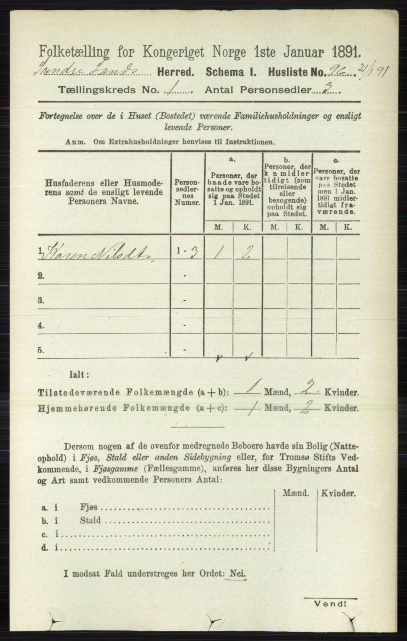 RA, 1891 census for 0536 Søndre Land, 1891, p. 123