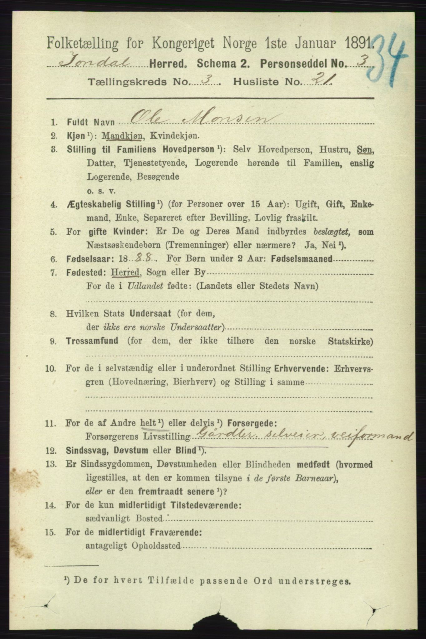 RA, 1891 census for 1227 Jondal, 1891, p. 1438