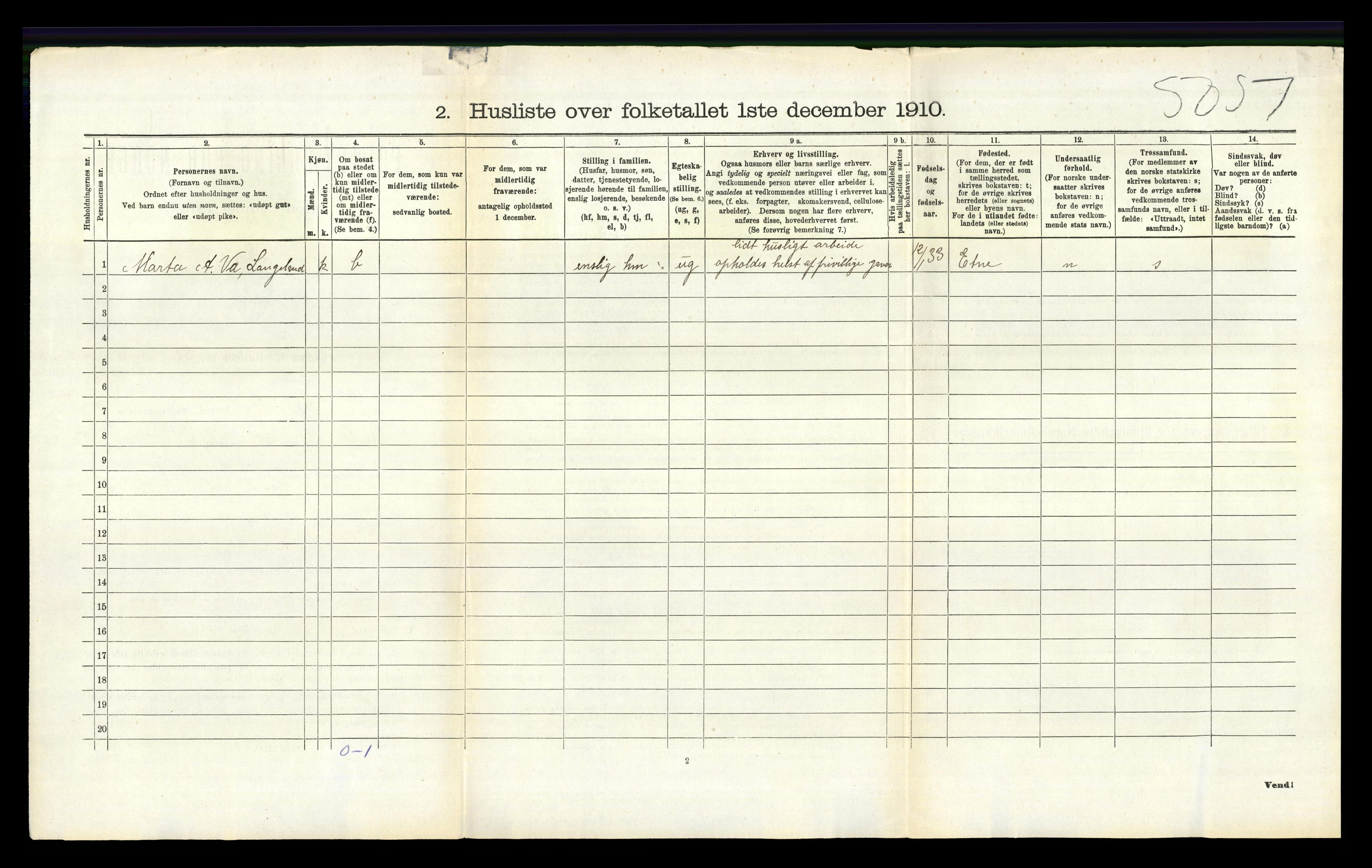 RA, 1910 census for Vikedal, 1910, p. 730