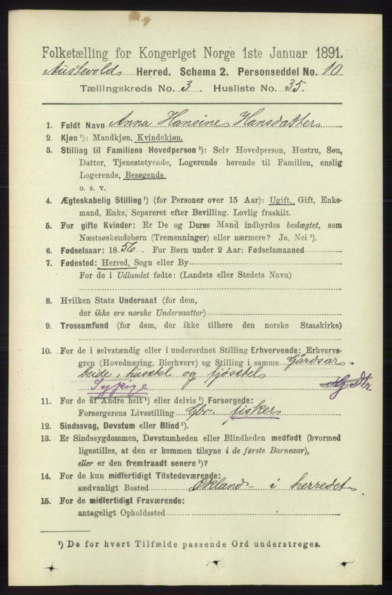 RA, 1891 census for 1244 Austevoll, 1891, p. 1195