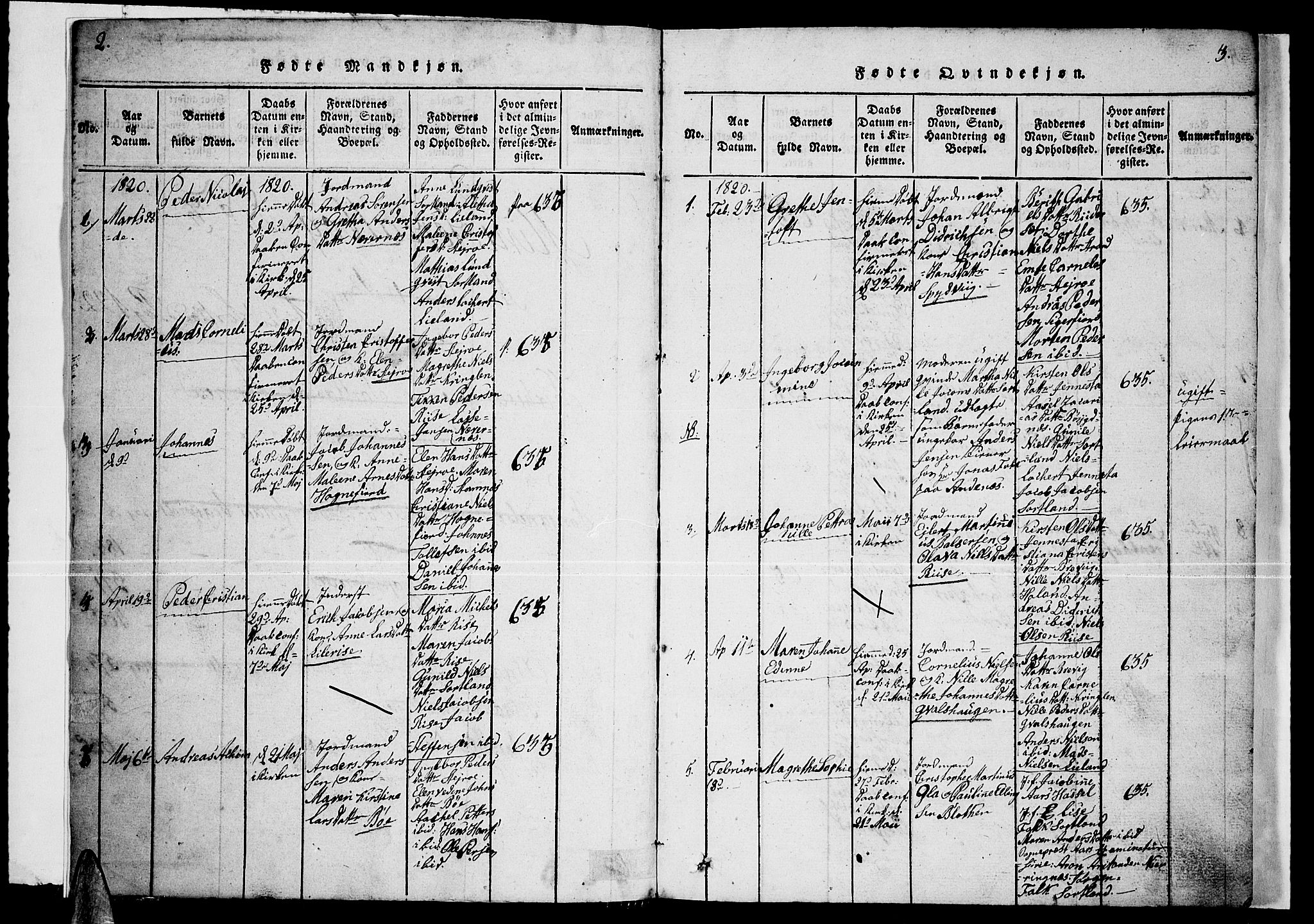 Ministerialprotokoller, klokkerbøker og fødselsregistre - Nordland, AV/SAT-A-1459/888/L1263: Parish register (copy) no. 888C02 /1, 1820-1850, p. 2-3