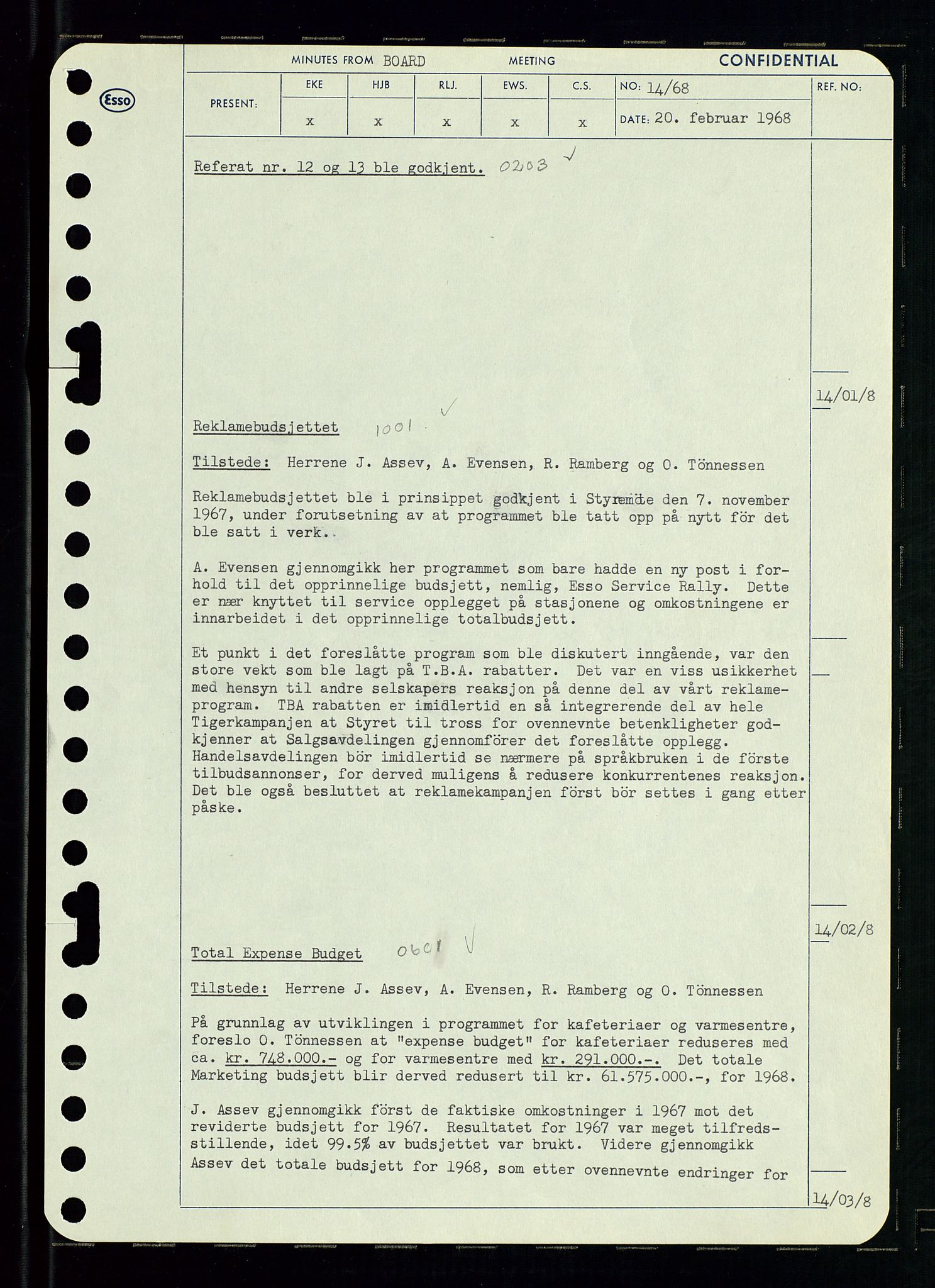 Pa 0982 - Esso Norge A/S, AV/SAST-A-100448/A/Aa/L0002/0004: Den administrerende direksjon Board minutes (styrereferater) / Den administrerende direksjon Board minutes (styrereferater), 1968, p. 23