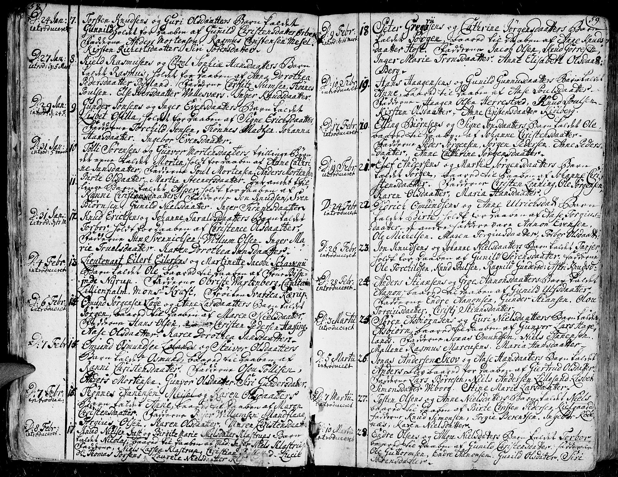 Kristiansand domprosti, SAK/1112-0006/F/Fa/L0001: Parish register (official) no. A 1, 1734-1793, p. 58-59