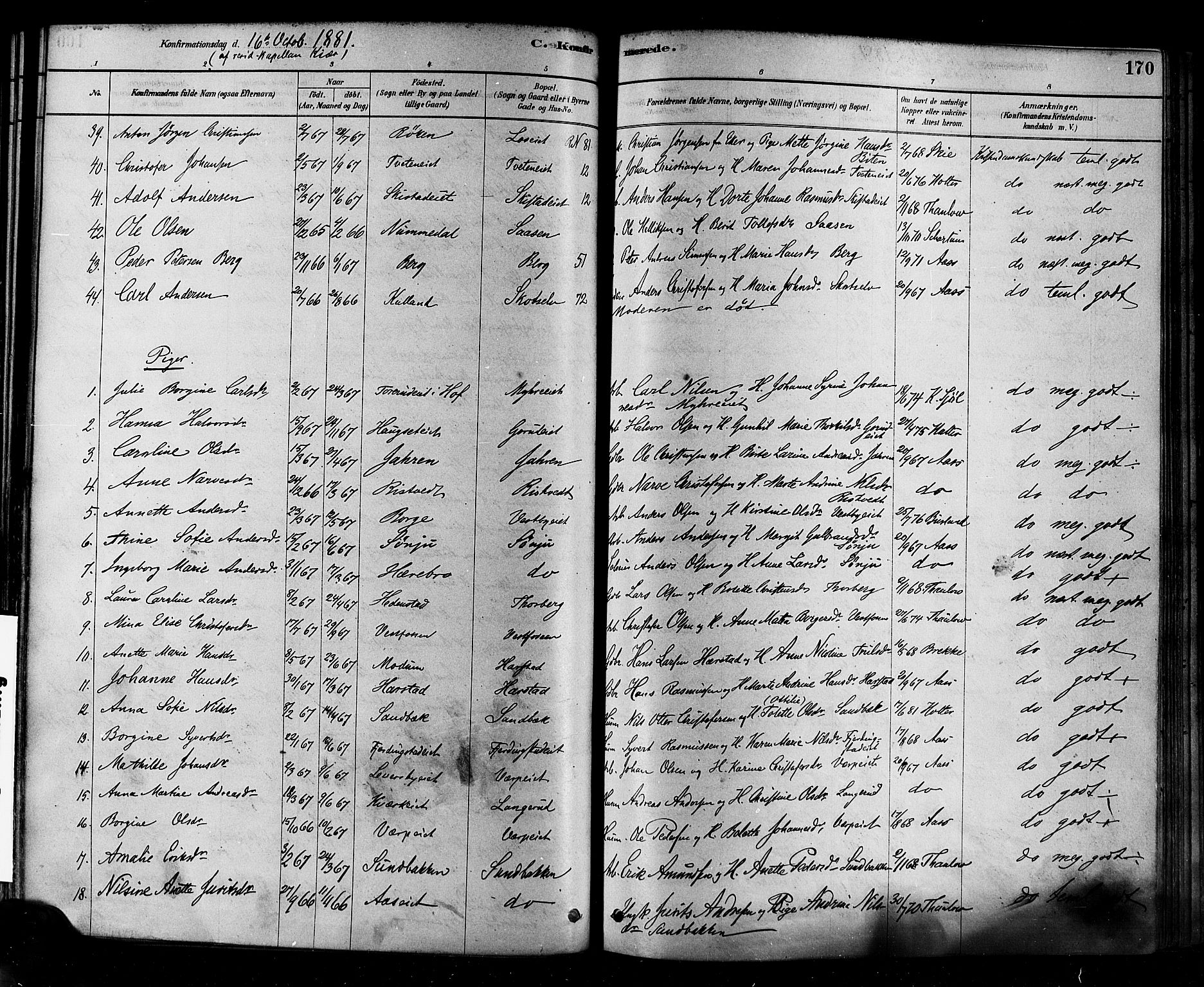 Eiker kirkebøker, AV/SAKO-A-4/F/Fb/L0001: Parish register (official) no. II 1, 1878-1888, p. 170