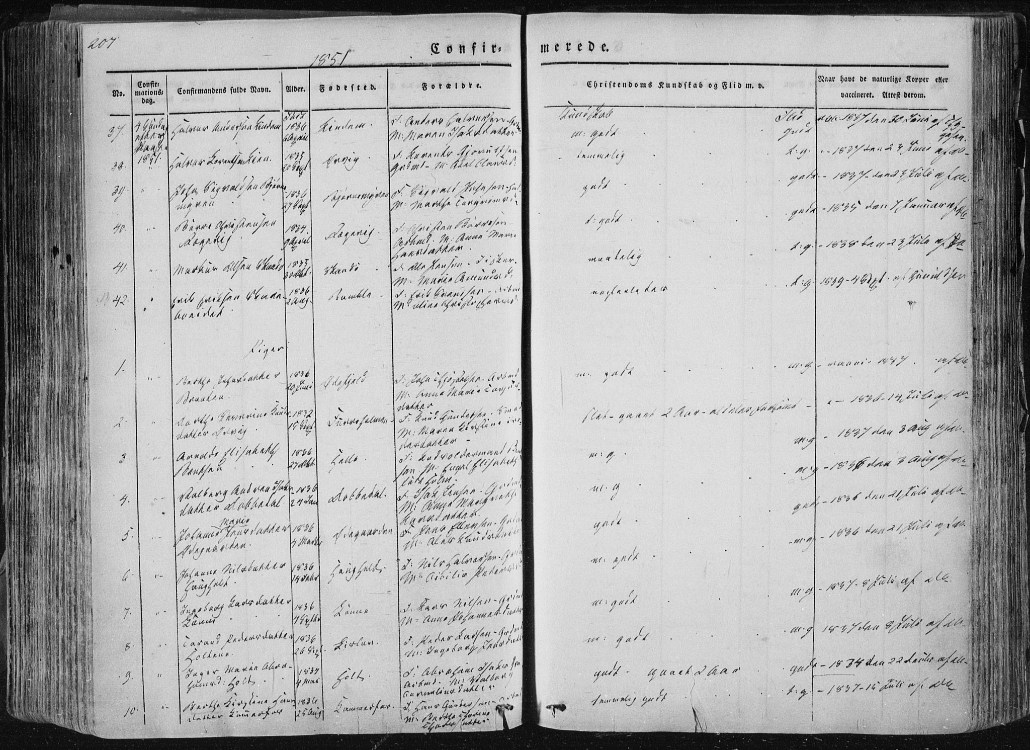 Sannidal kirkebøker, AV/SAKO-A-296/F/Fa/L0007: Parish register (official) no. 7, 1831-1854, p. 207