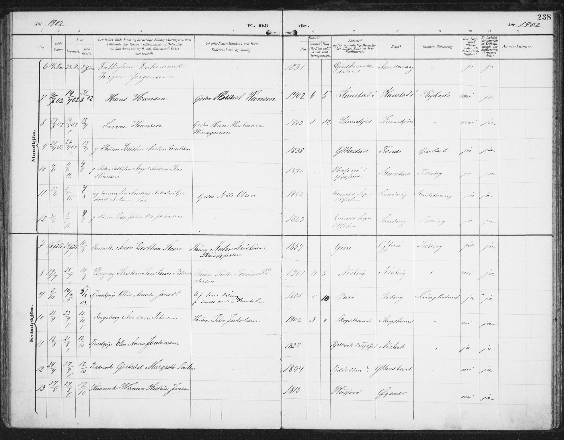 Ministerialprotokoller, klokkerbøker og fødselsregistre - Nordland, AV/SAT-A-1459/872/L1036: Parish register (official) no. 872A11, 1897-1913, p. 238