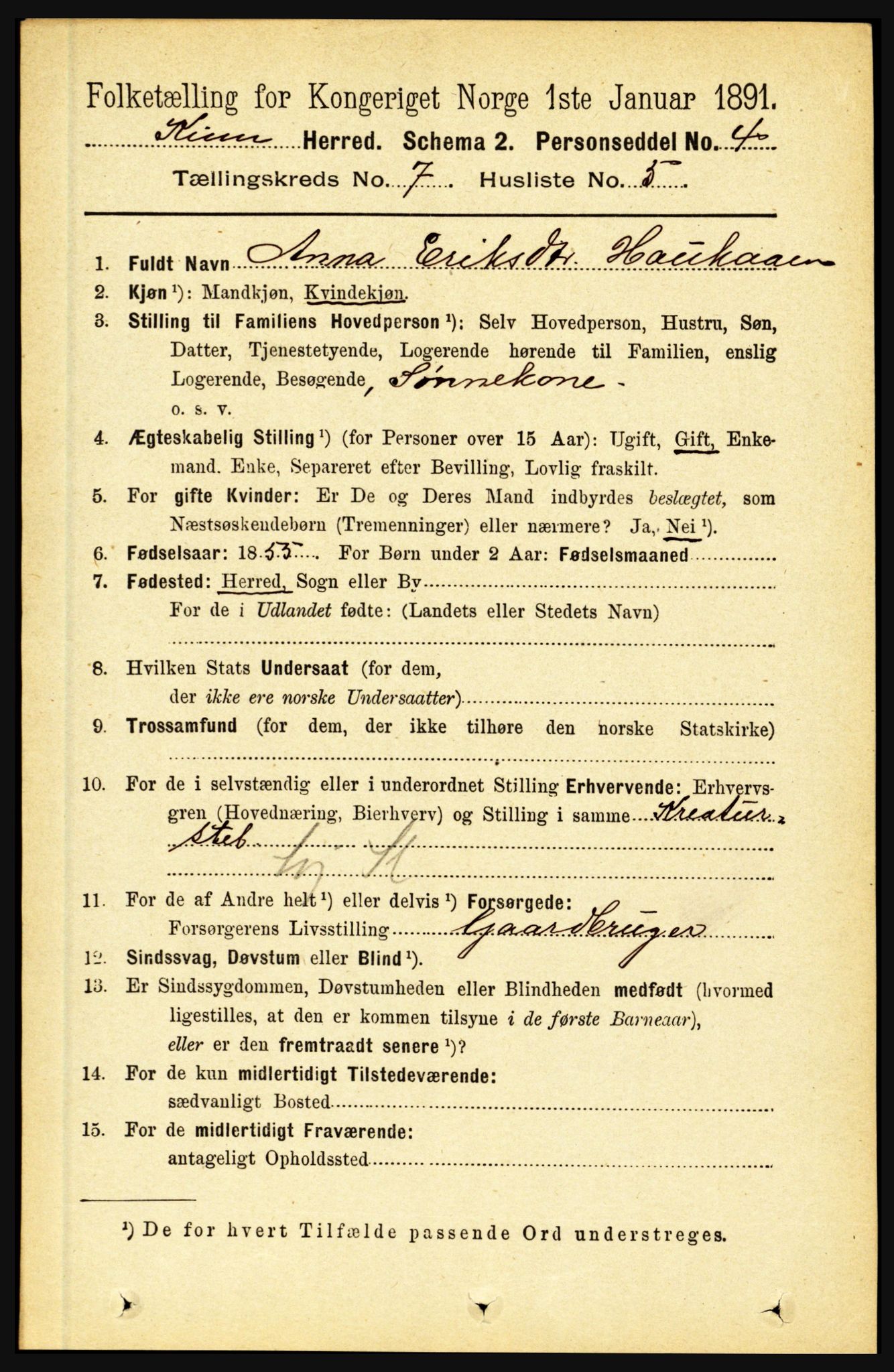 RA, 1891 census for 1437 Kinn, 1891, p. 2703
