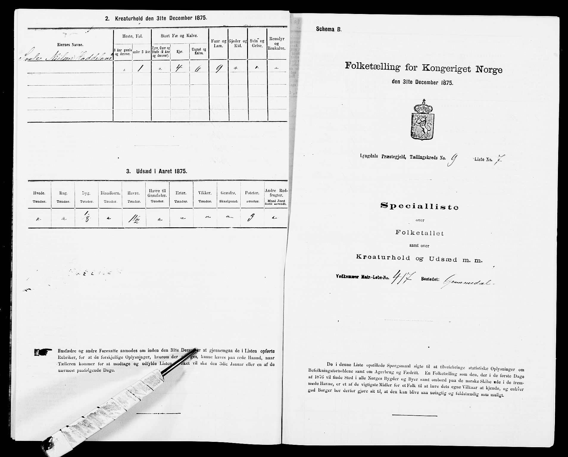 SAK, 1875 census for 1032P Lyngdal, 1875, p. 1371