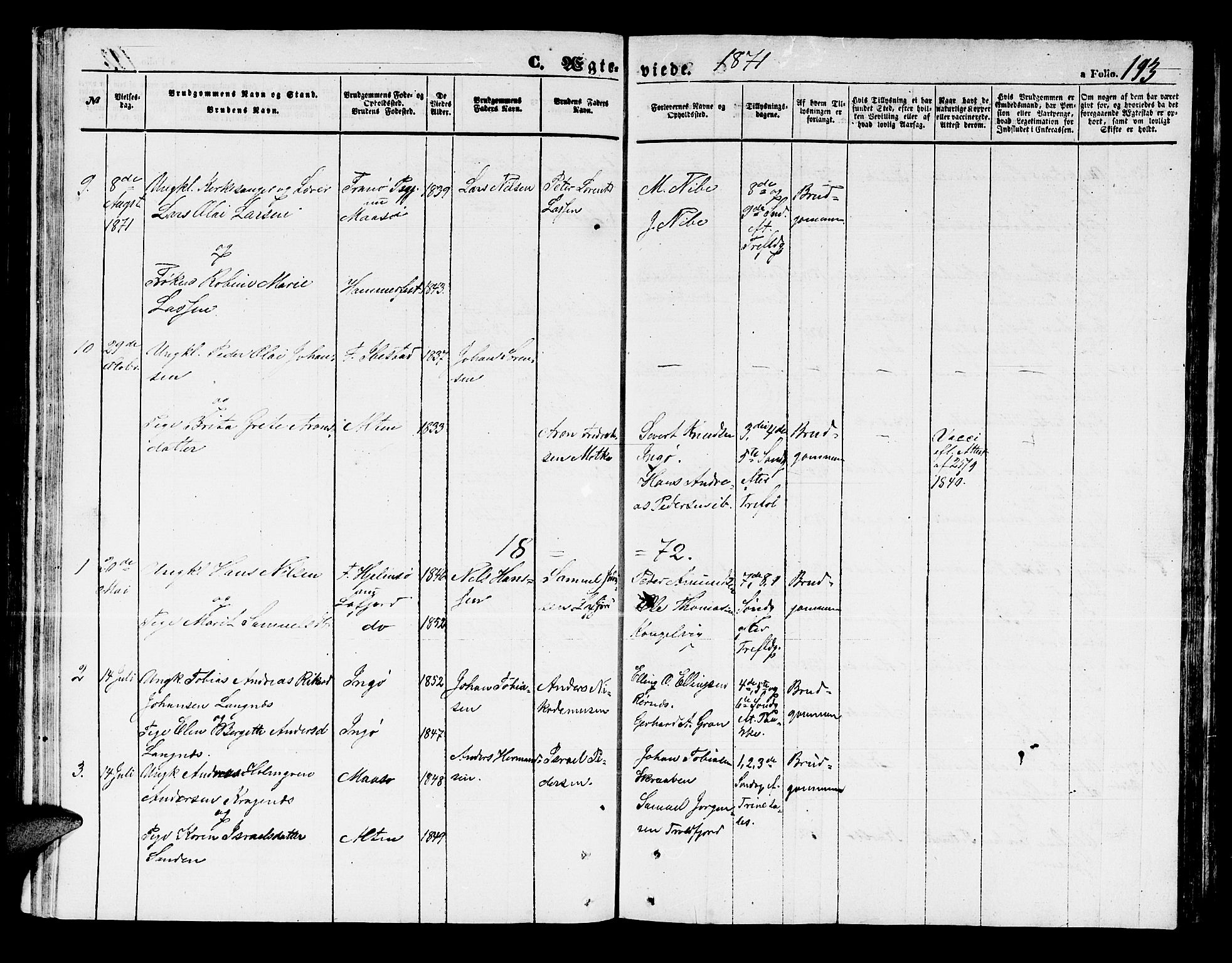 Måsøy sokneprestkontor, SATØ/S-1348/H/Hb/L0001klokker: Parish register (copy) no. 1, 1852-1877, p. 193