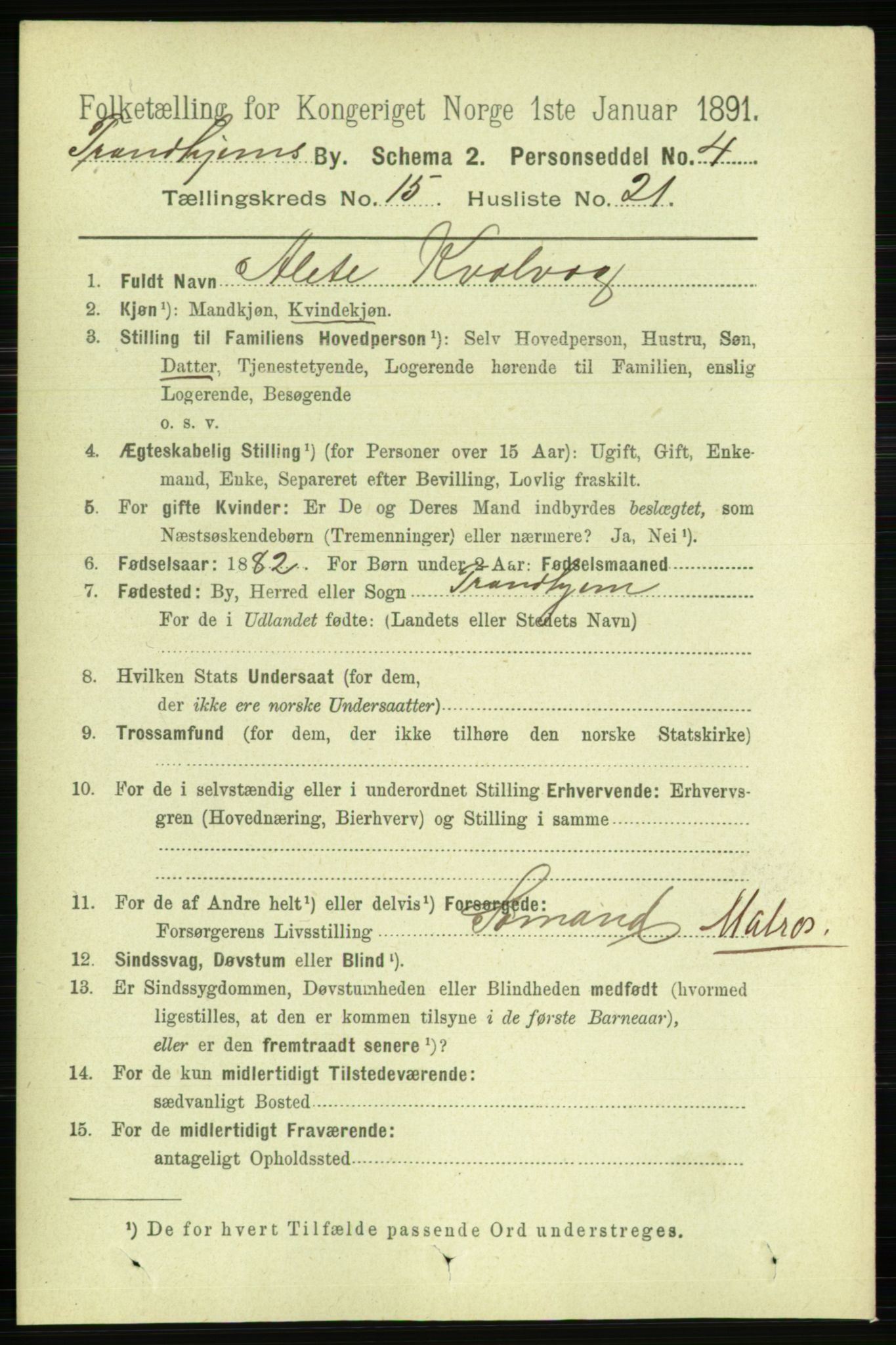 RA, 1891 census for 1601 Trondheim, 1891, p. 11817